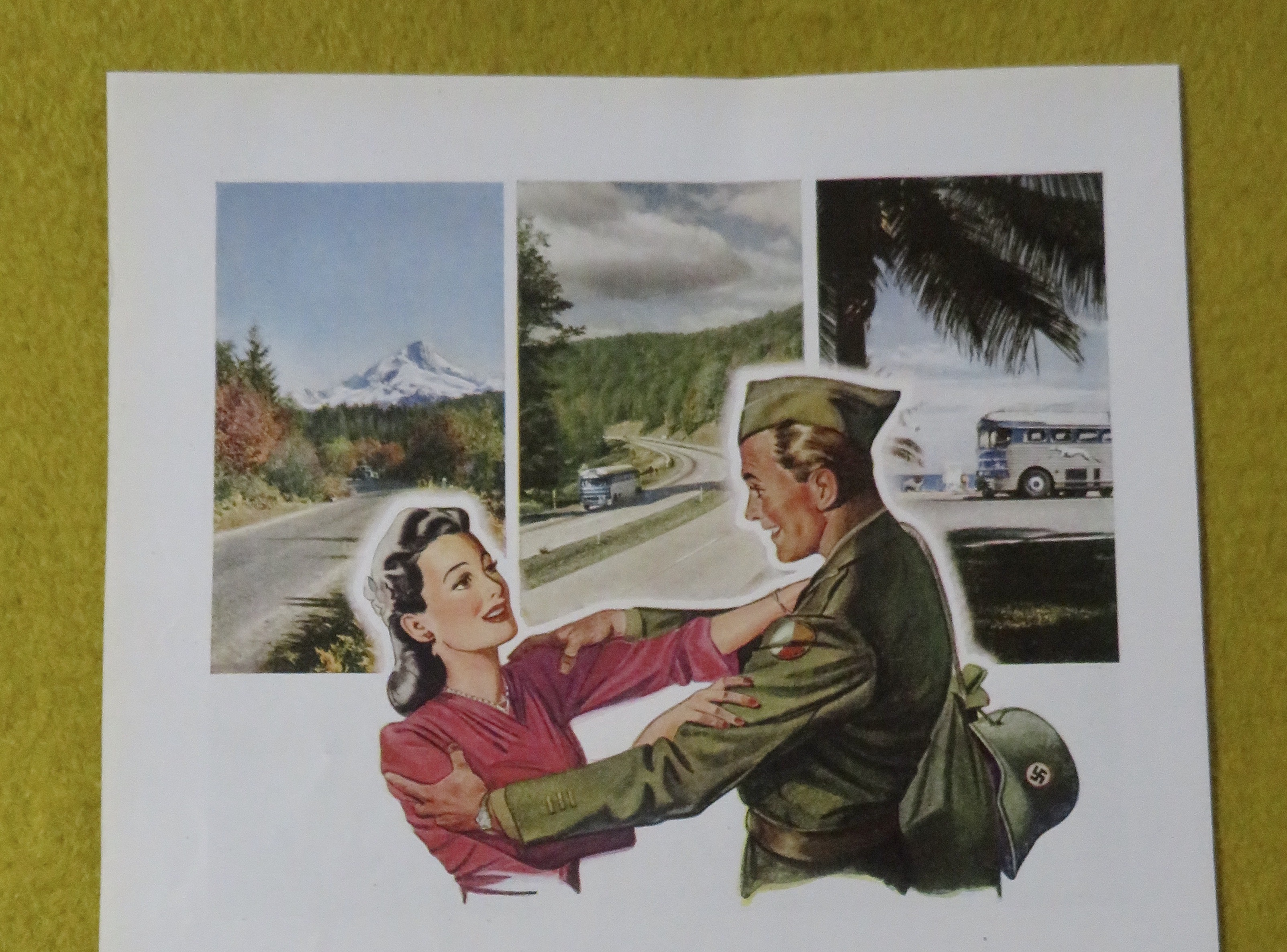 1945 Greyhound with Woman & Soldier Greeting