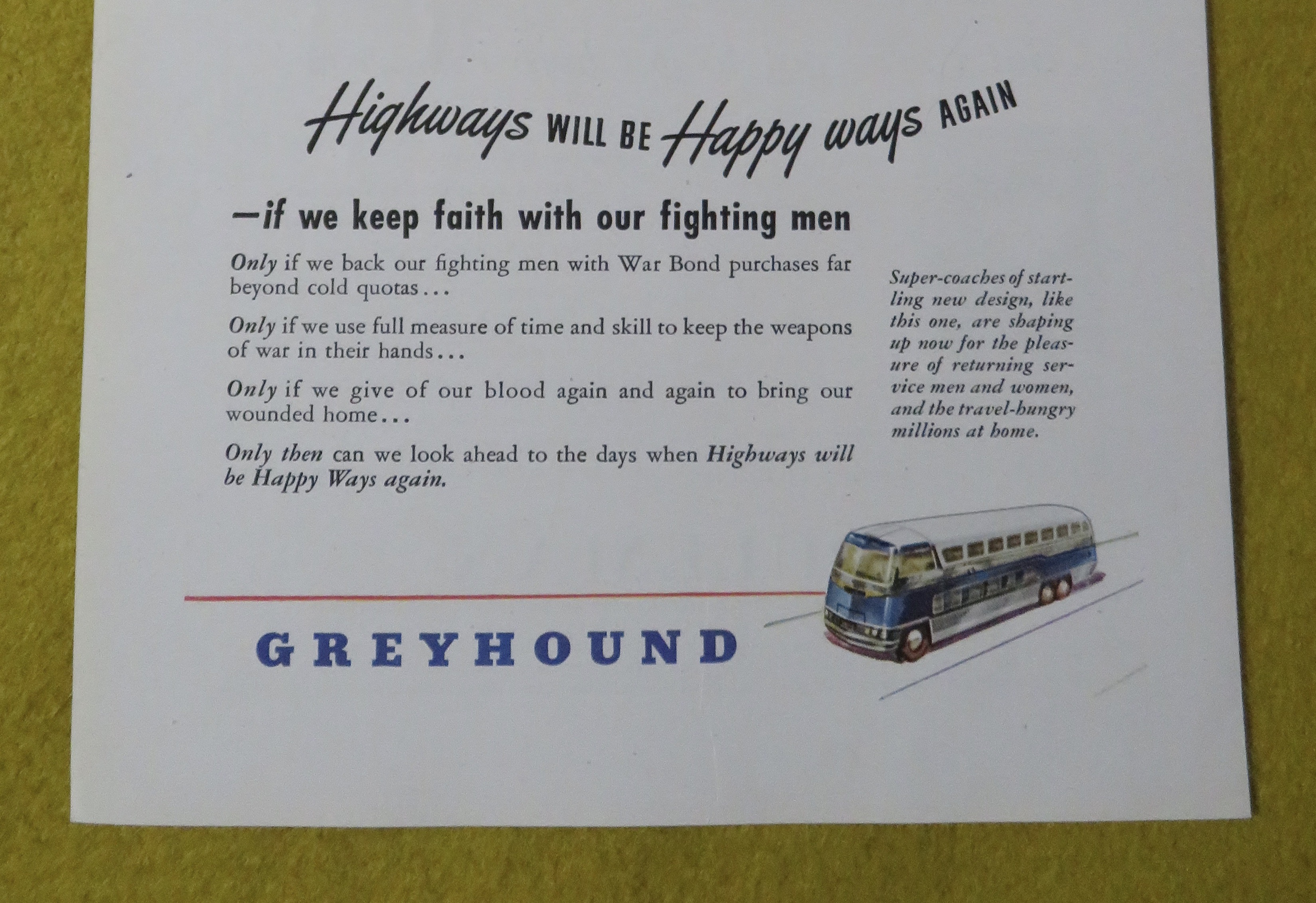 1945 Greyhound with Woman & Soldier Greeting