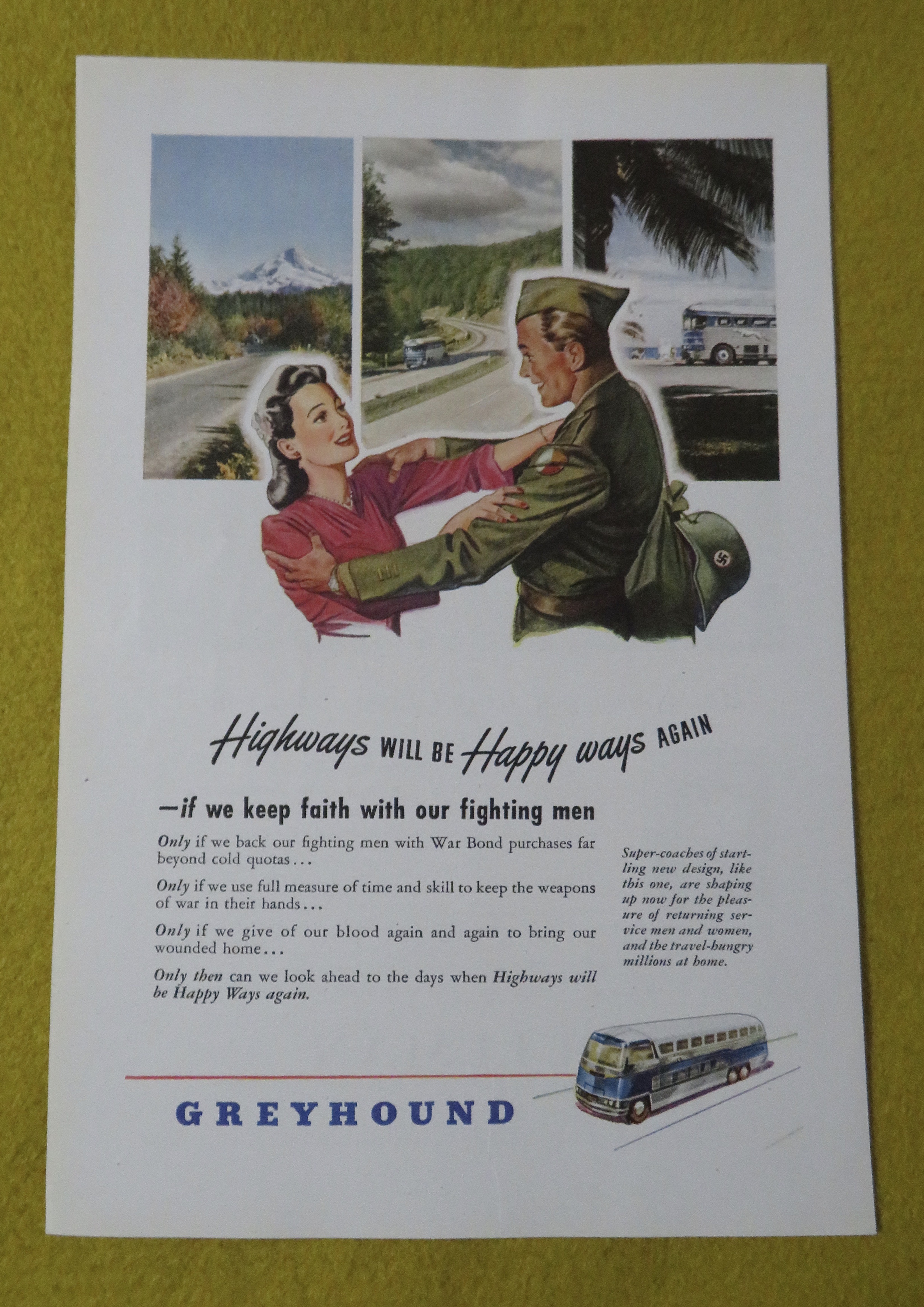 1945 Greyhound with Woman & Soldier Greeting