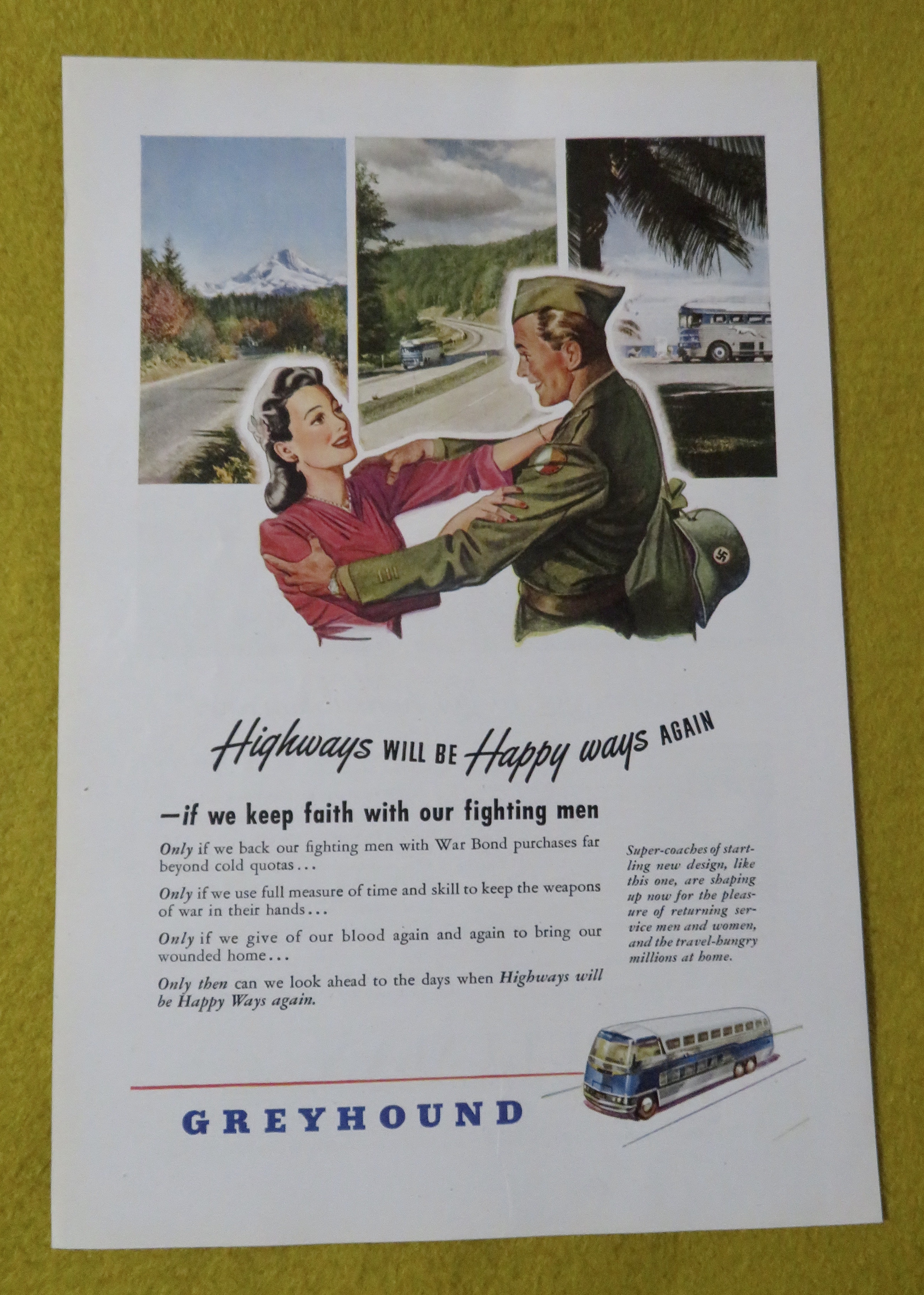 1945 Greyhound with Woman & Soldier Greeting
