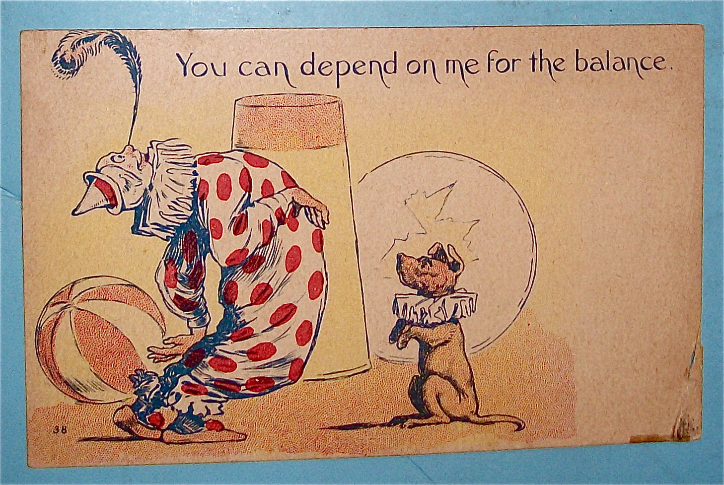 Balancing Clowns With Dog Postcard