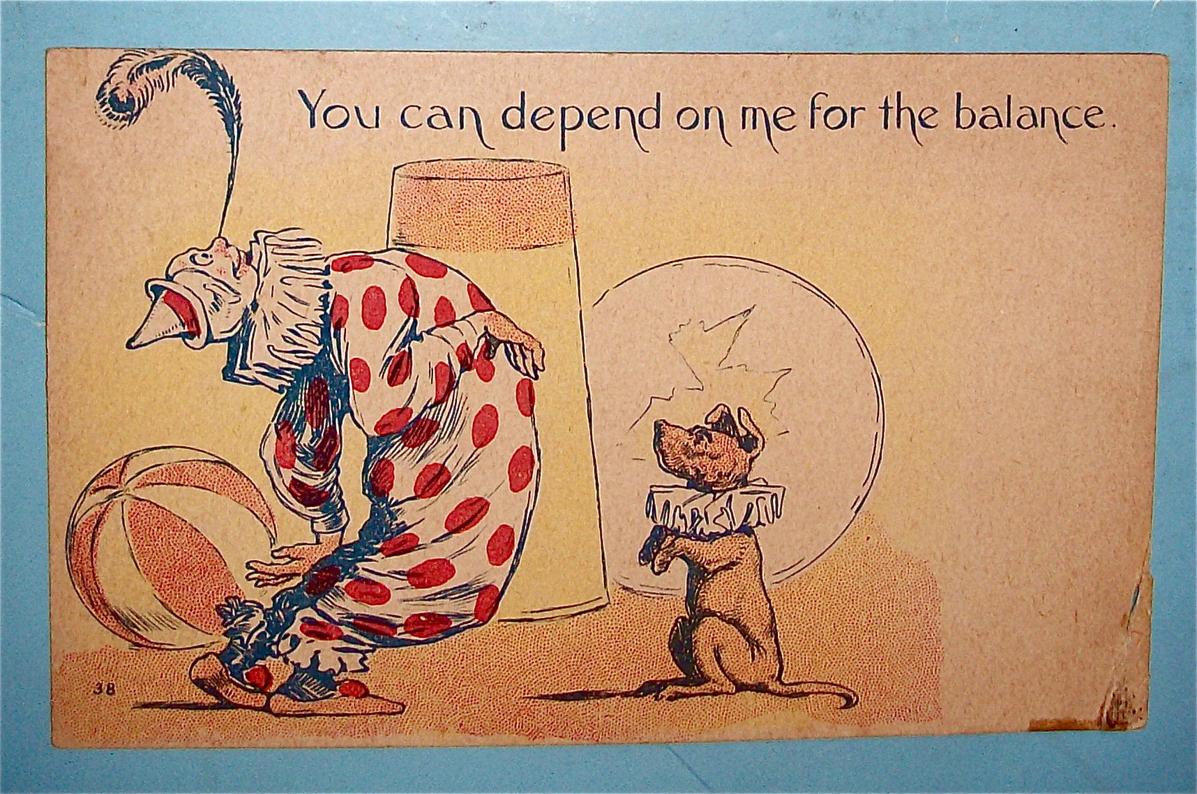Balancing Clowns With Dog Postcard