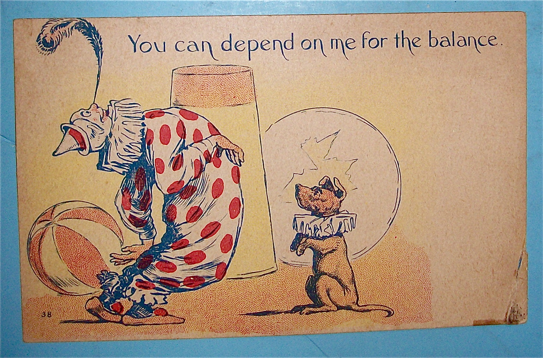 Balancing Clowns With Dog Postcard