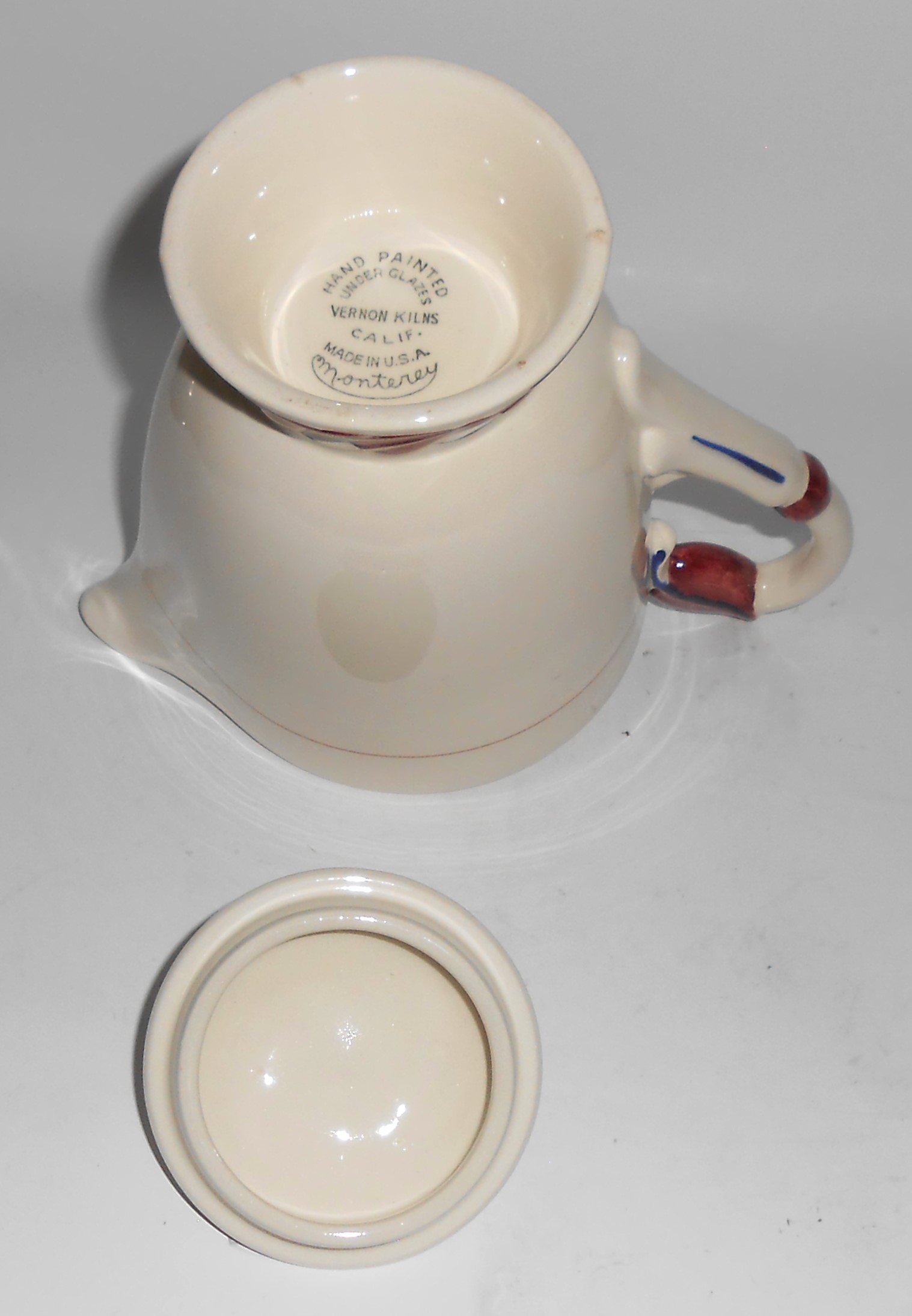 Vernon Kilns Pottery Monterey Demitasse Coffee Pot w/Li