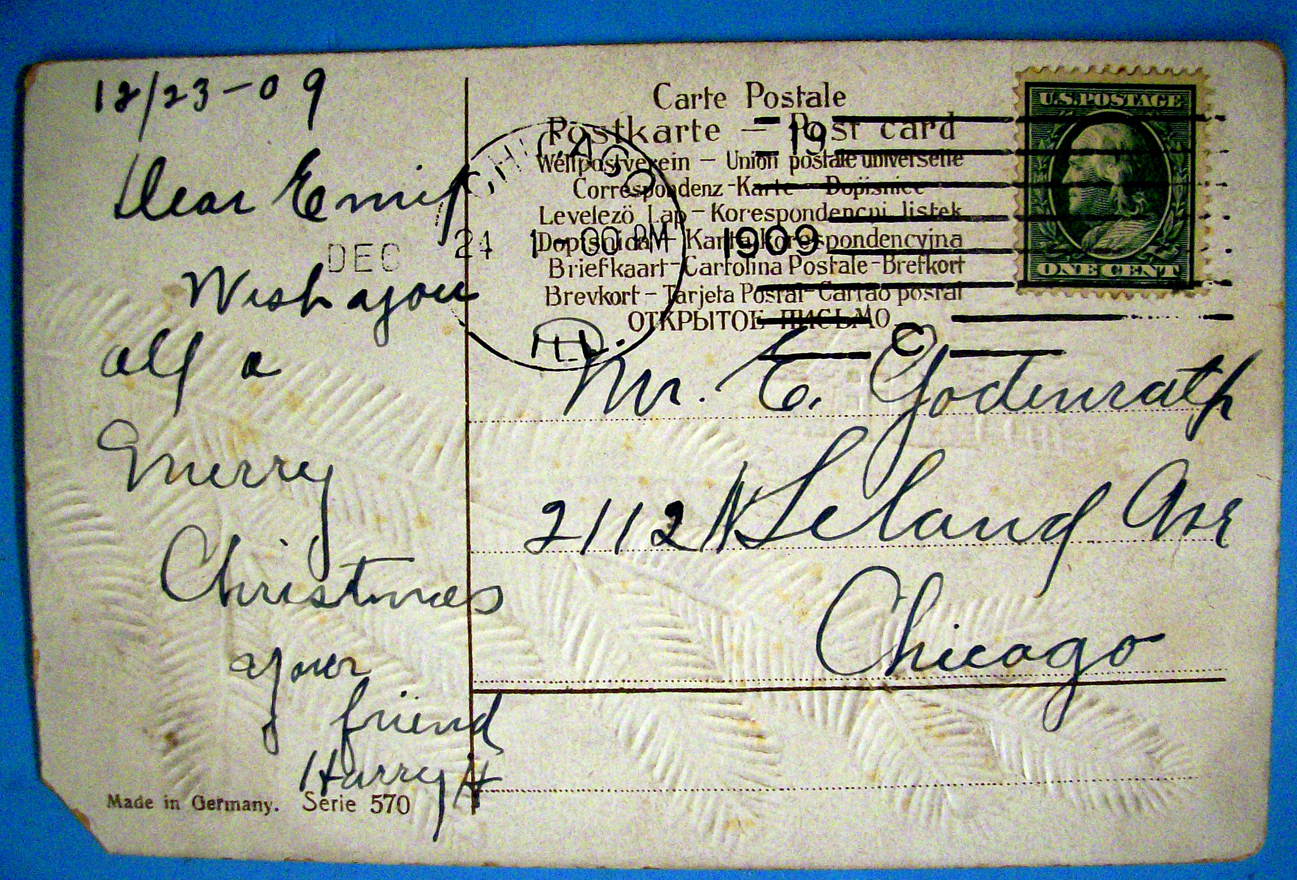 A Merry Christmas Postcard with Home Covered in Snow