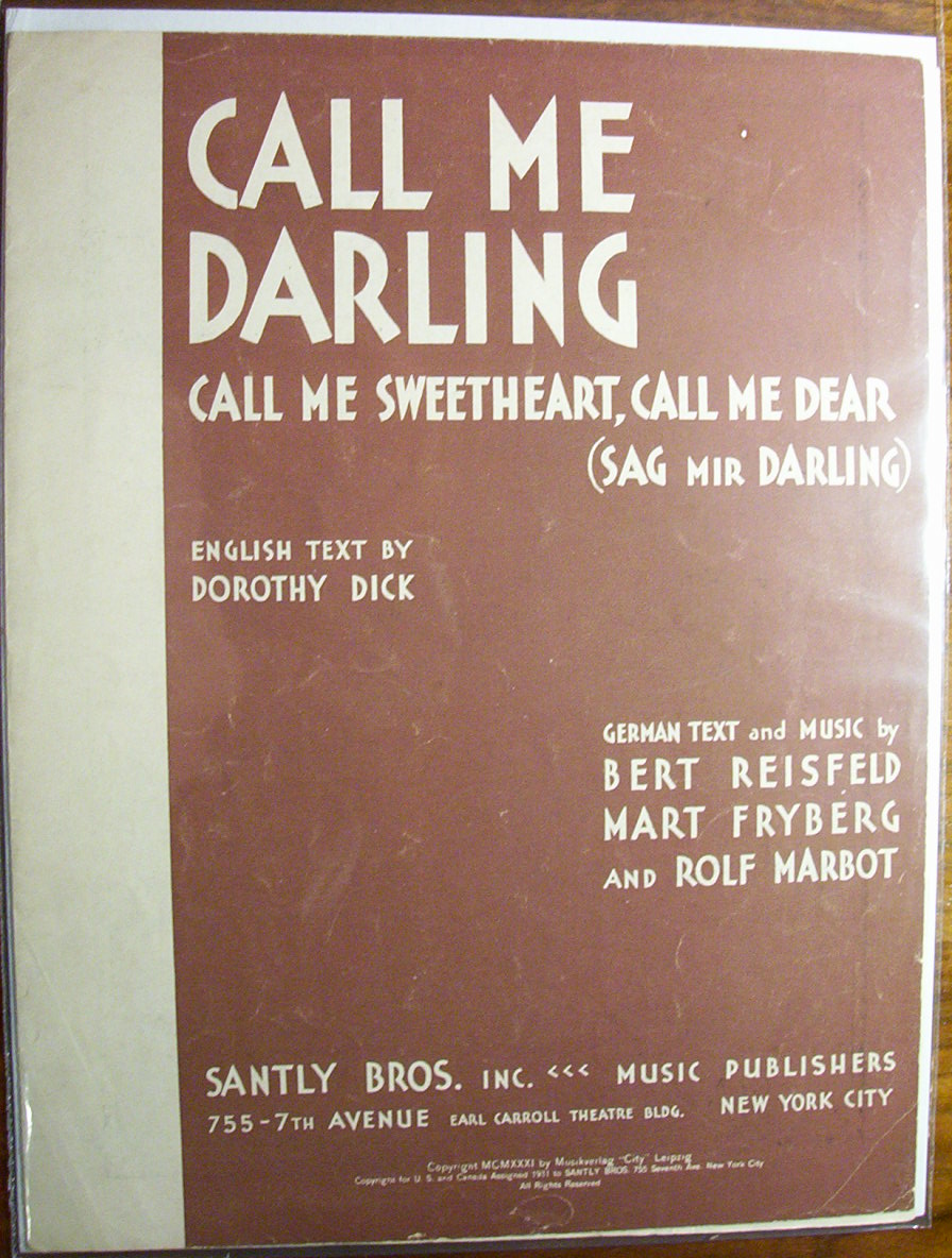 Sheet Music For 1931 Call Me Darling