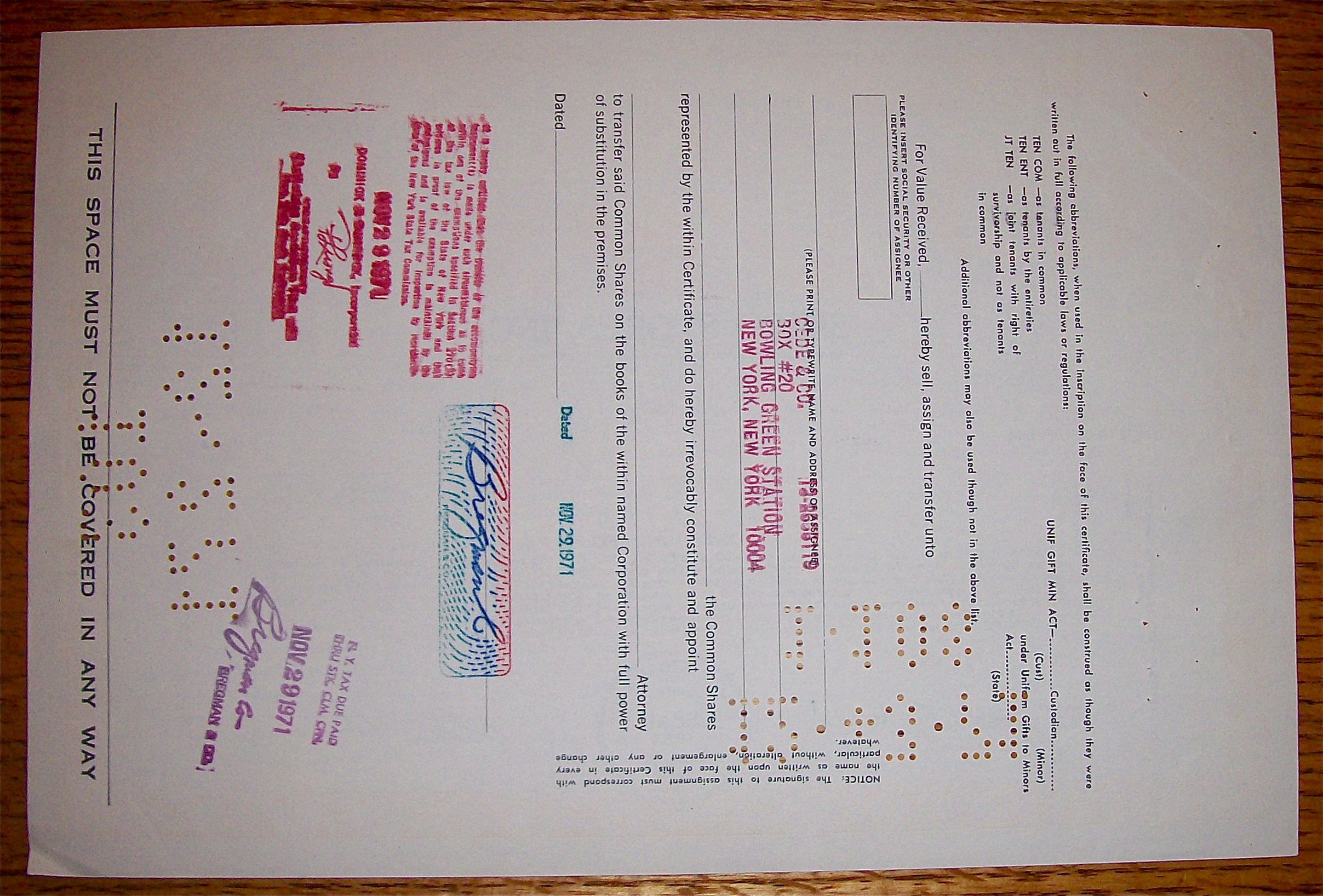 1971 Simco Stores Inc. Stock Certificate