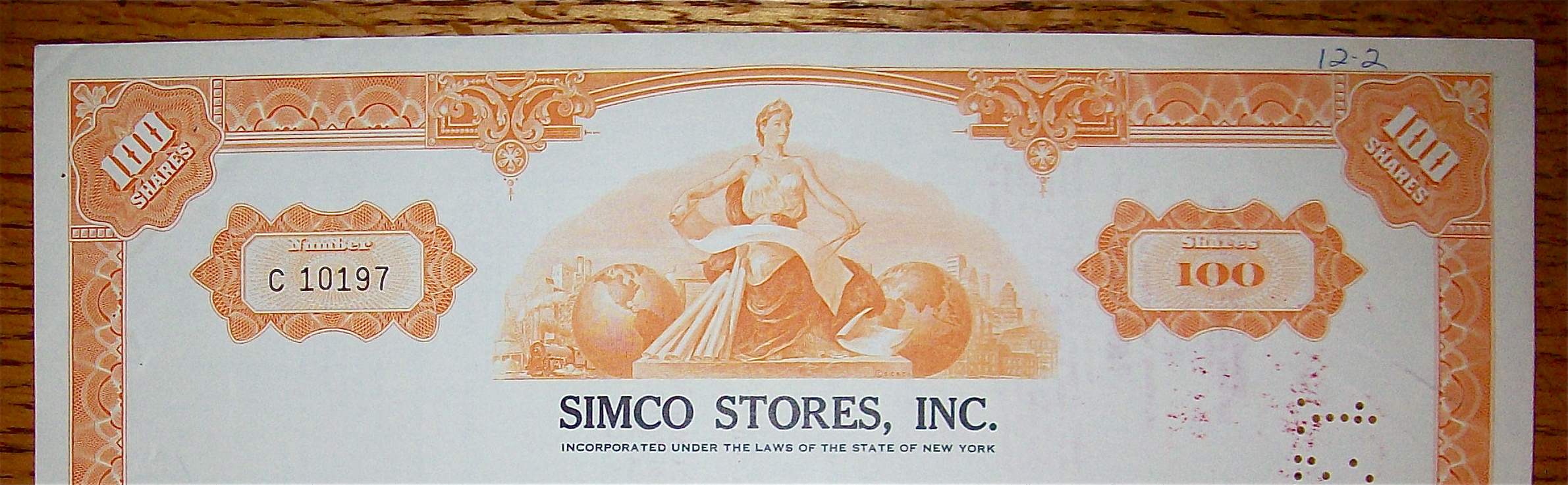 1971 Simco Stores Inc. Stock Certificate