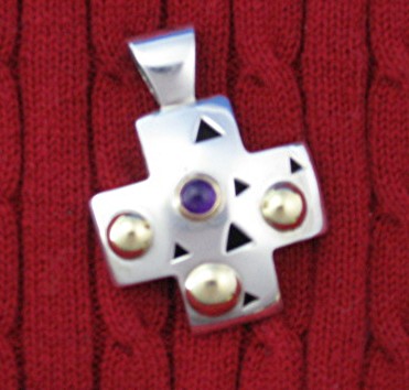JOHN ATENCIO 18K Gold Sterling Silver Amethyst Pendant