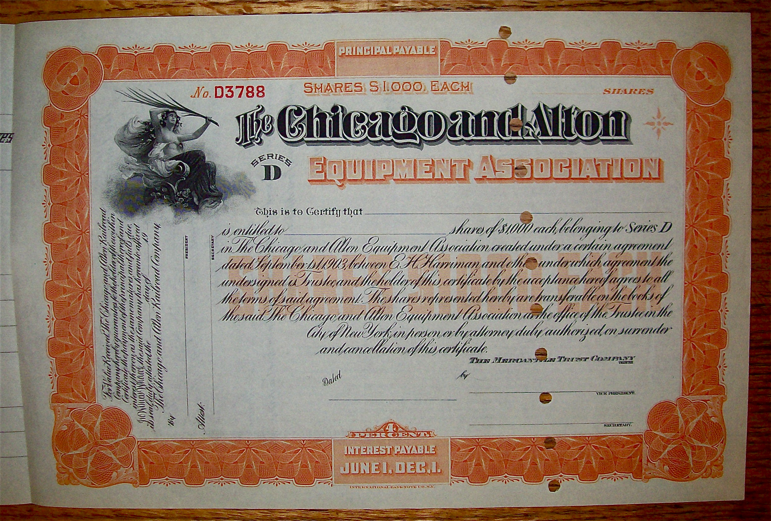 1910's Chicago And Alton Stock Certificate