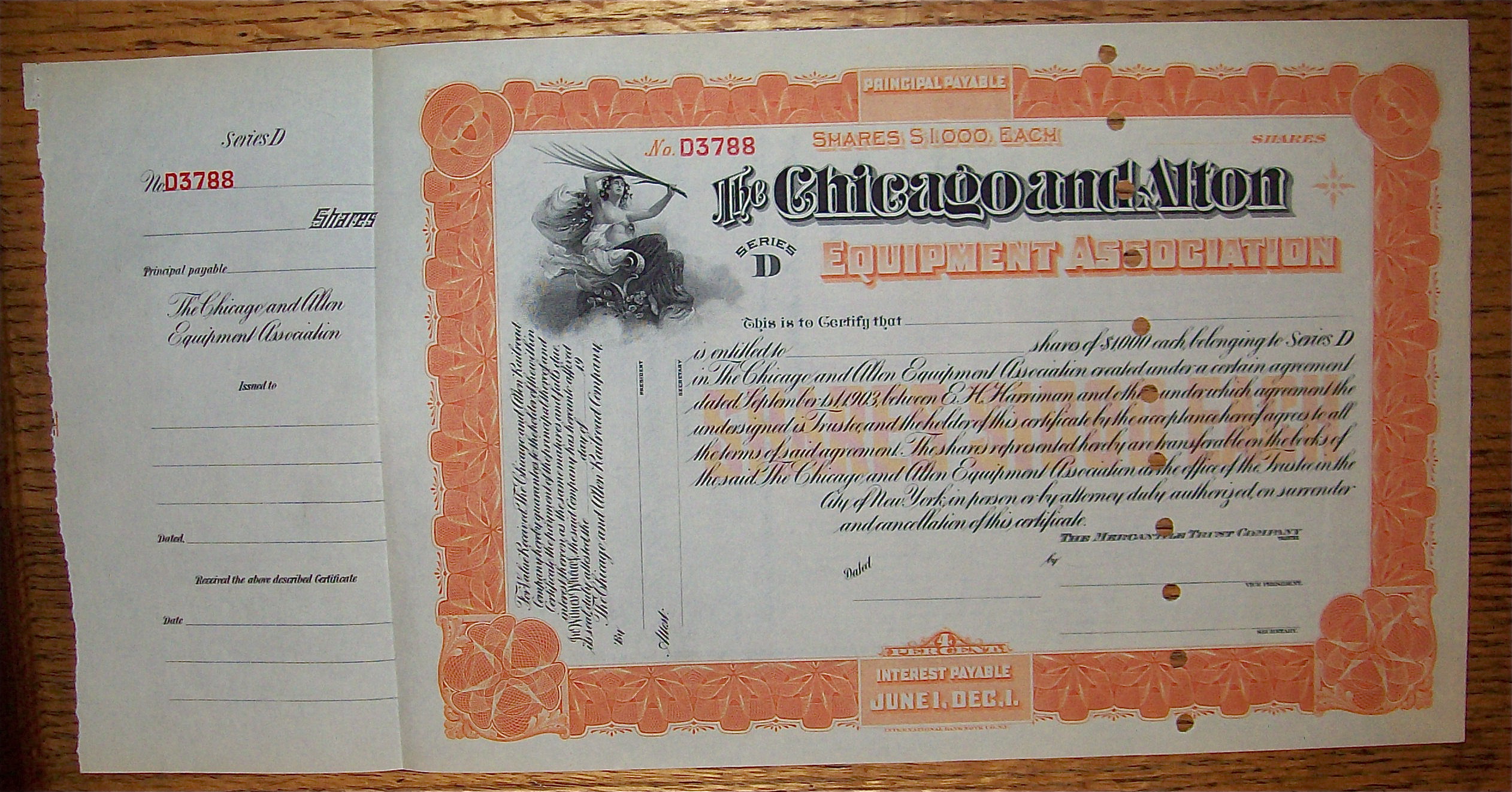 1910's Chicago And Alton Stock Certificate