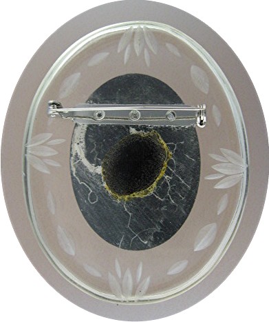 Bakelite Lucite Brooch Black and Clear Cameo Pin