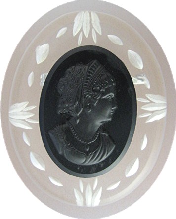 Bakelite Lucite Brooch Black and Clear Cameo Pin