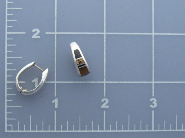 Sterling Silver Onyx Tiger eye Inlay Huggie Earrigs