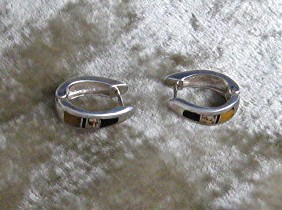 Sterling Silver Onyx Tiger eye Inlay Huggie Earrigs