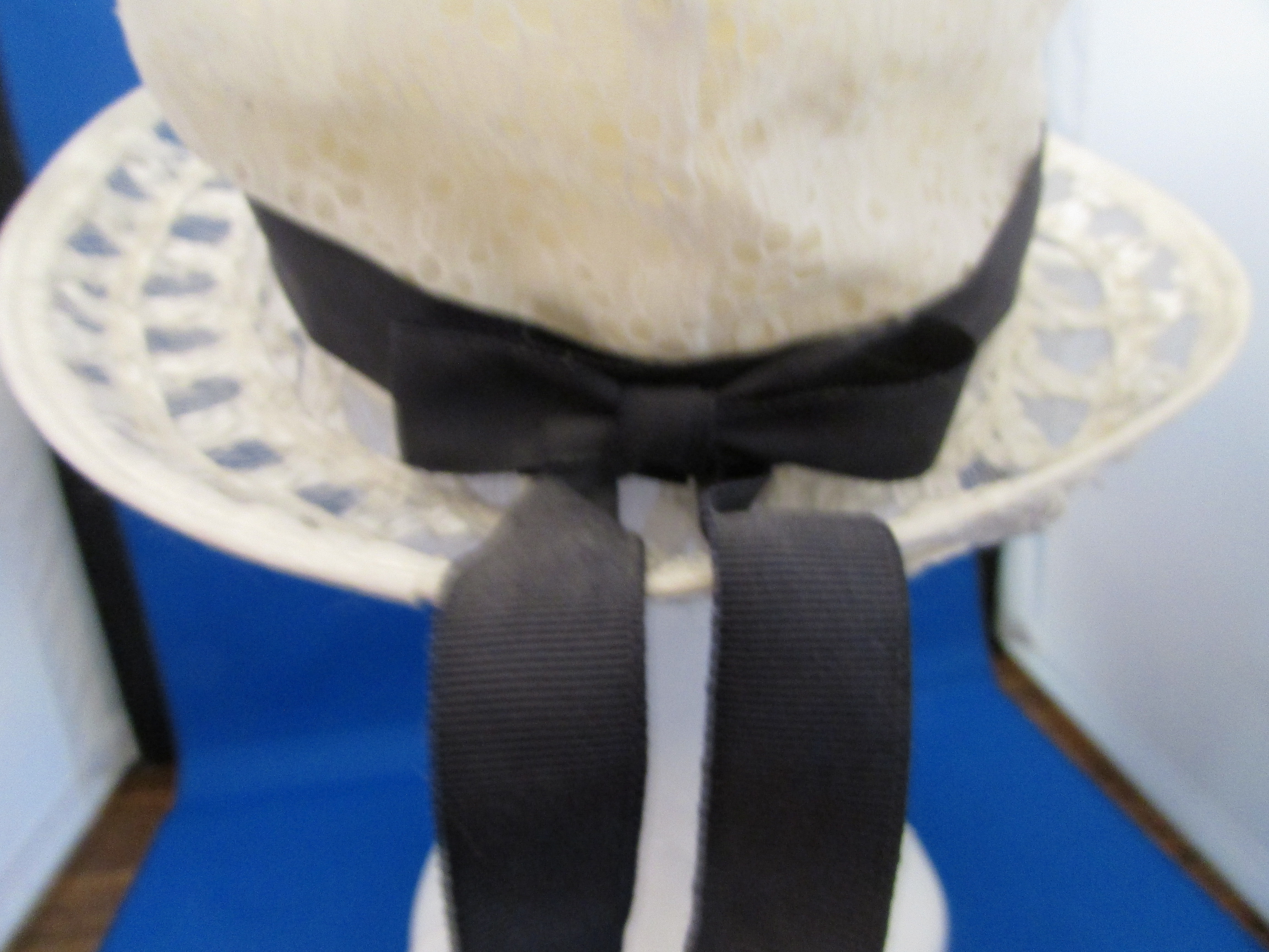 White Lace and Straw Hat with Ribbon