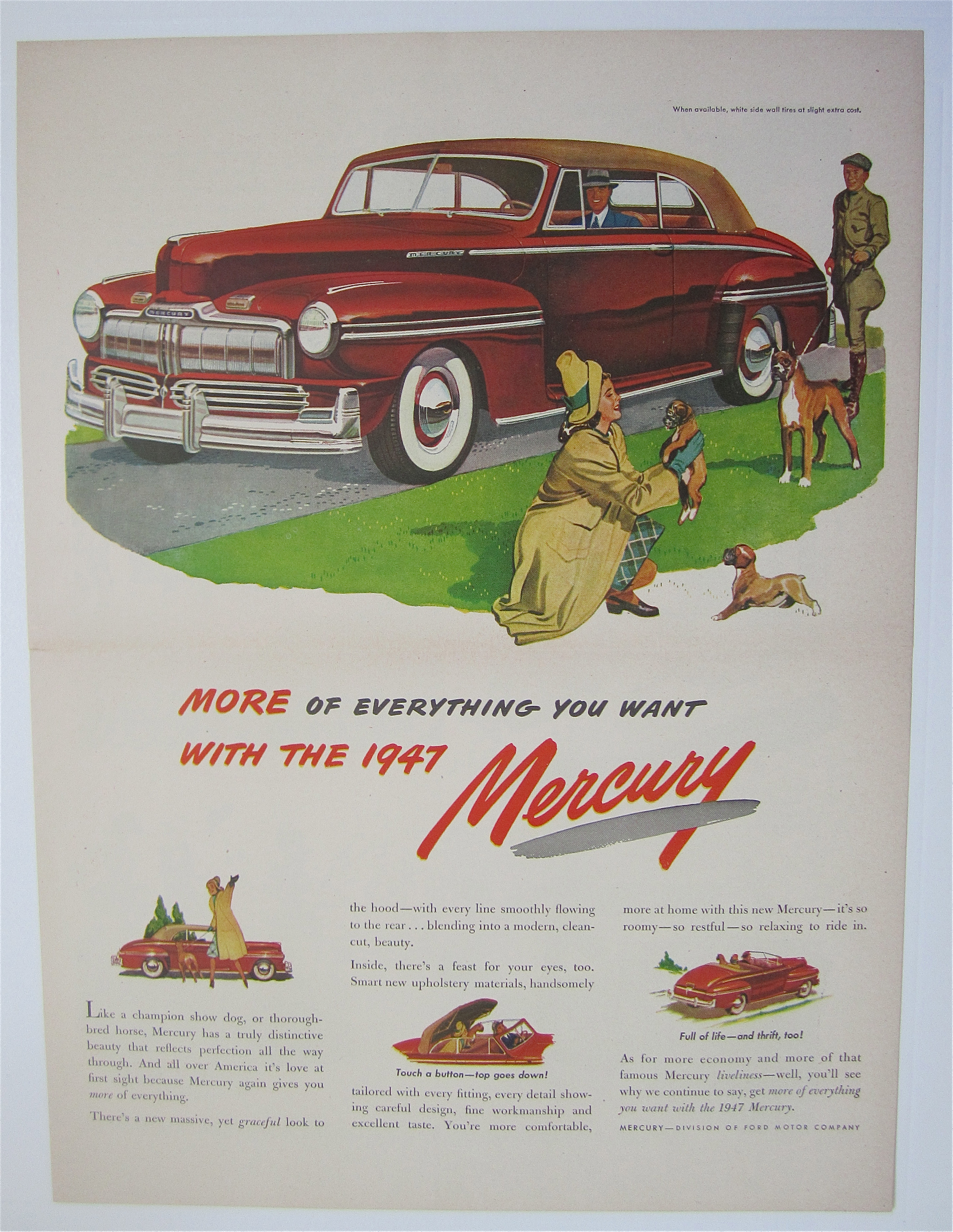 1947 Mercury with Woman Picking Up Puppies