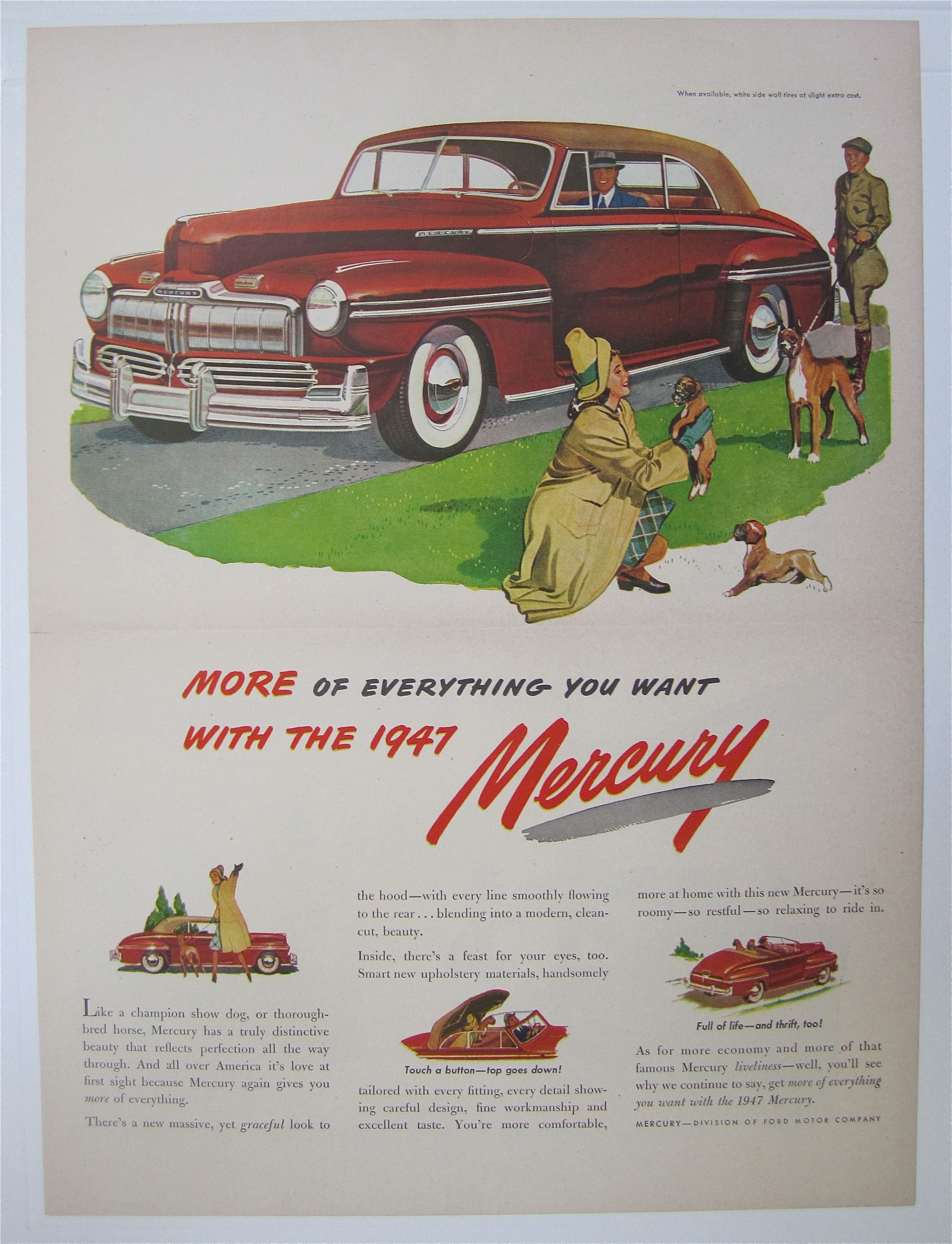 1947 Mercury with Woman Picking Up Puppies