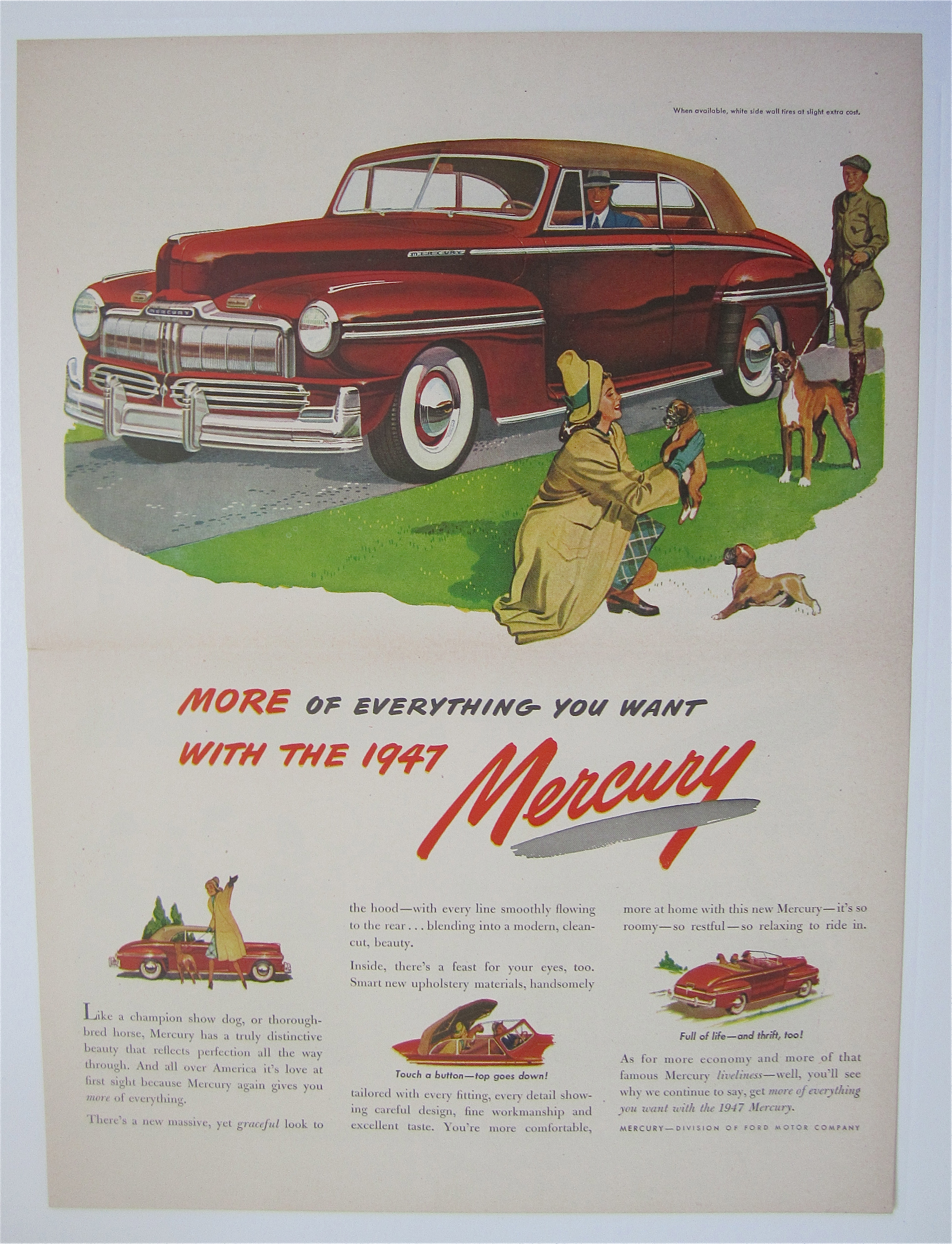 1947 Mercury with Woman Picking Up Puppies
