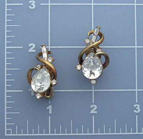 Earrings Crystal Gold Crown Trifari pat pending Clip