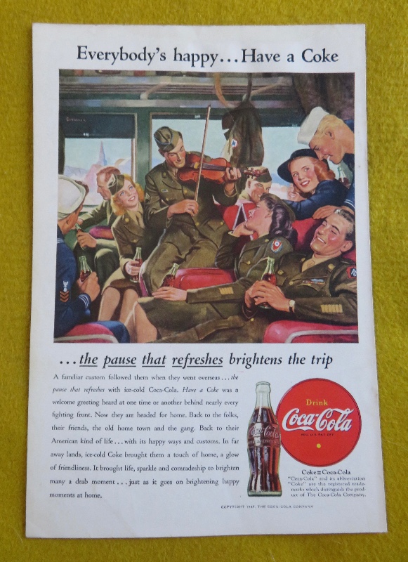 1946 Coca Cola (Coke) With Soldier Playing Violin While Other Soldiers Sing
