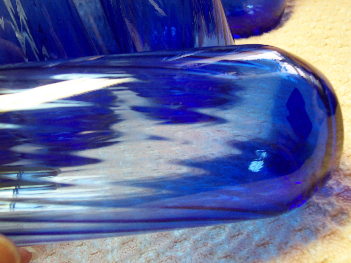 Cobalt Blue Glass Tumblers Ribbed Set of 8