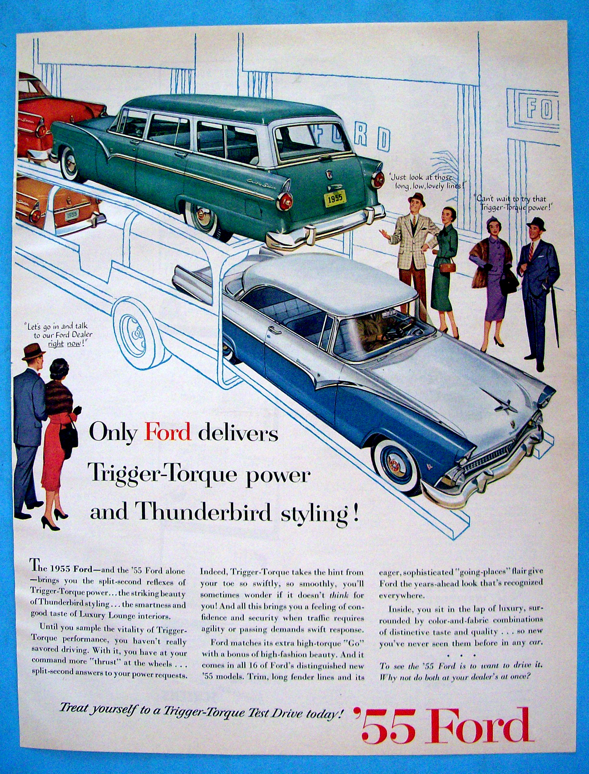 1955 Ford with Fords Arriving at the Dealership
