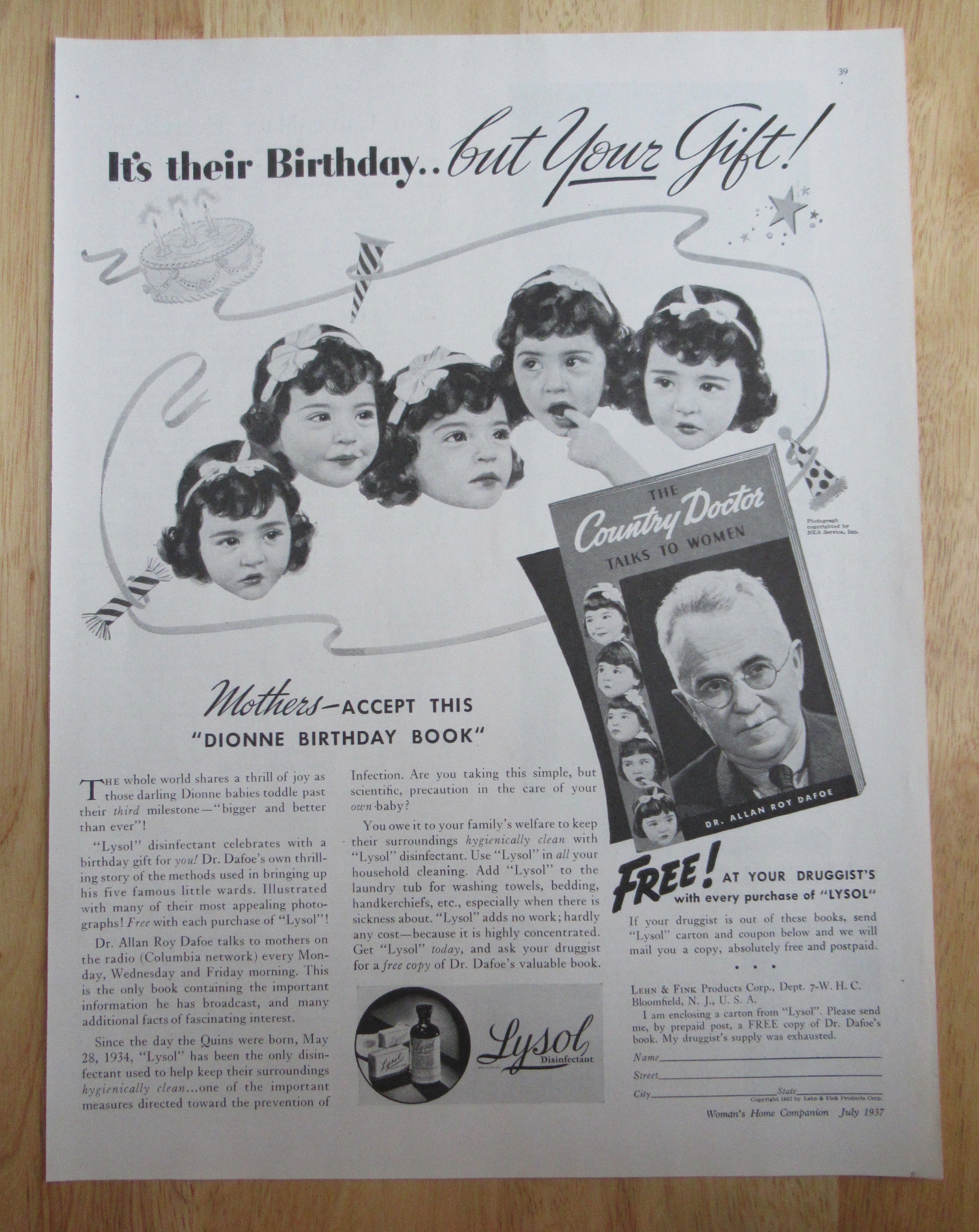 1937 Lysol Disinfectant with the Dionne Babies