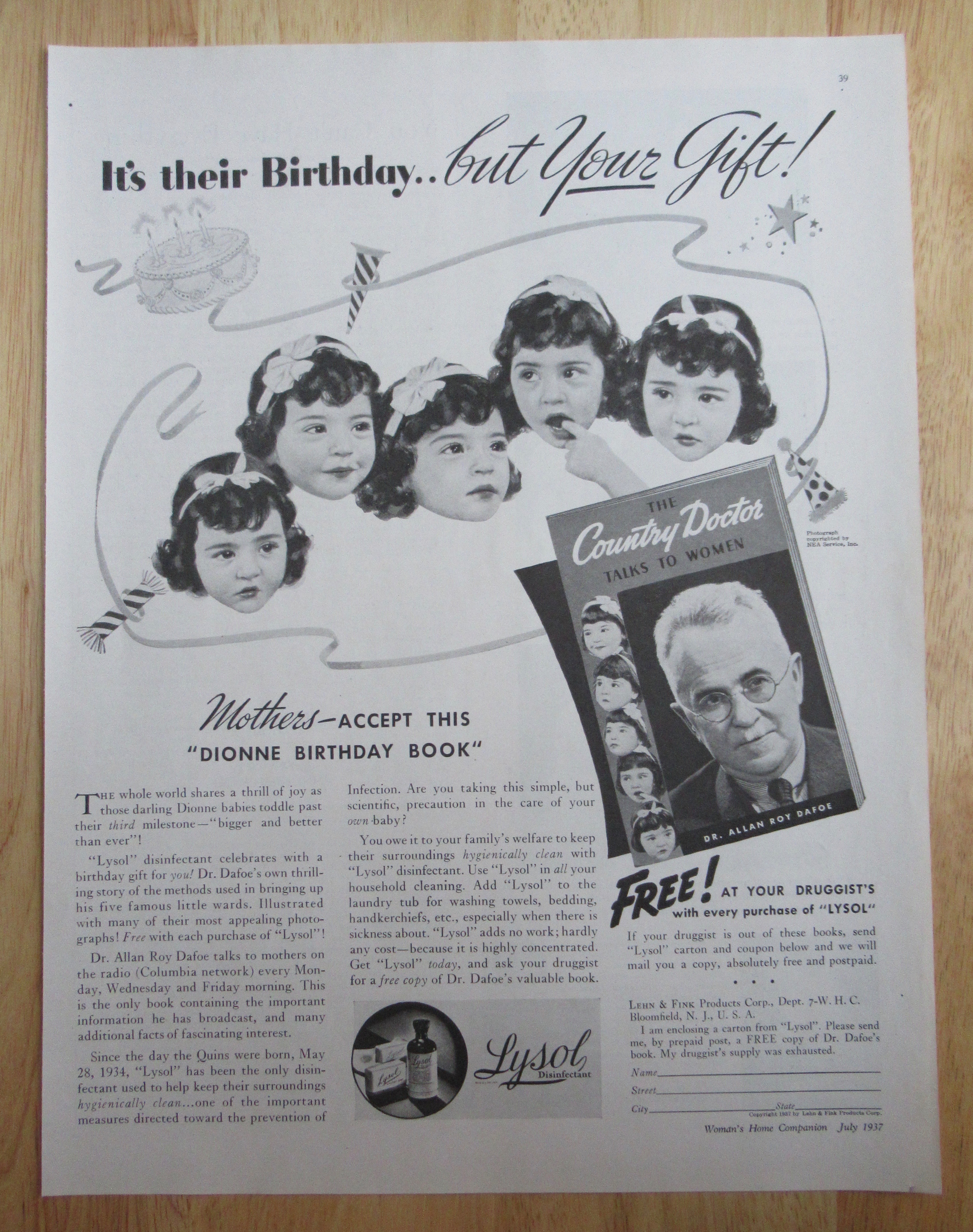 1937 Lysol Disinfectant with the Dionne Babies