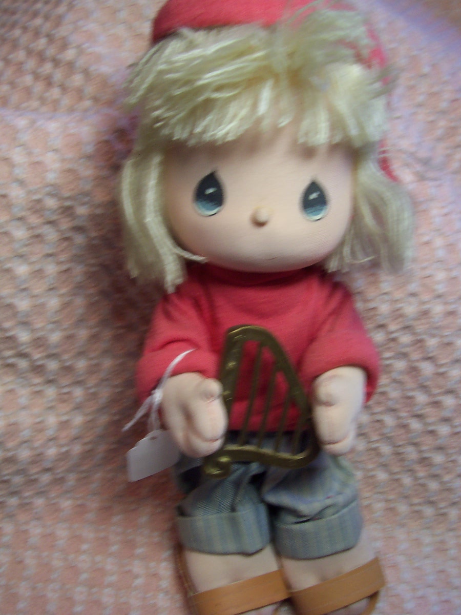 Precious Moments Boy Cloth Doll Holding Harp