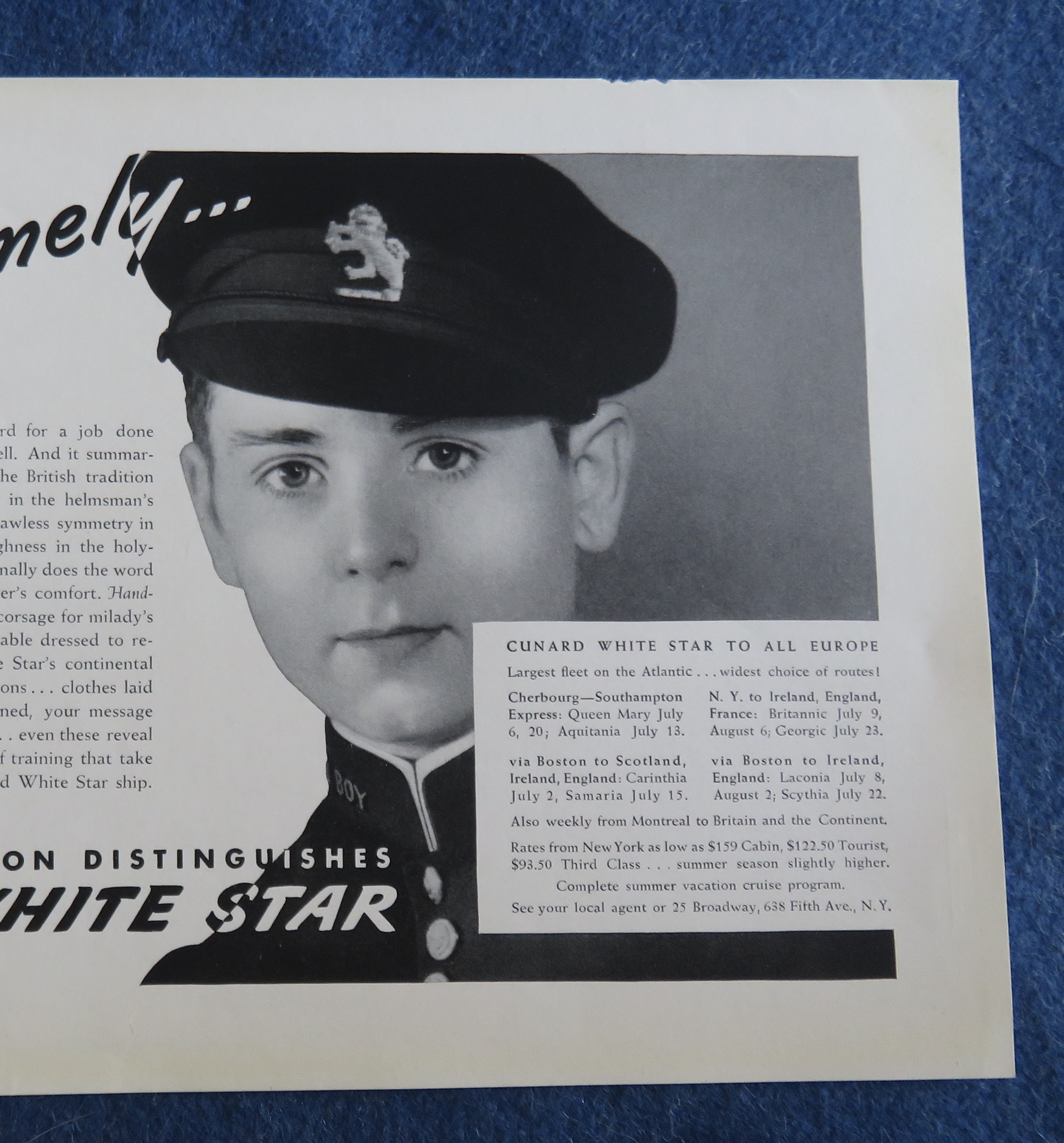 1938 Cunard White Star with Handsome Little Boy