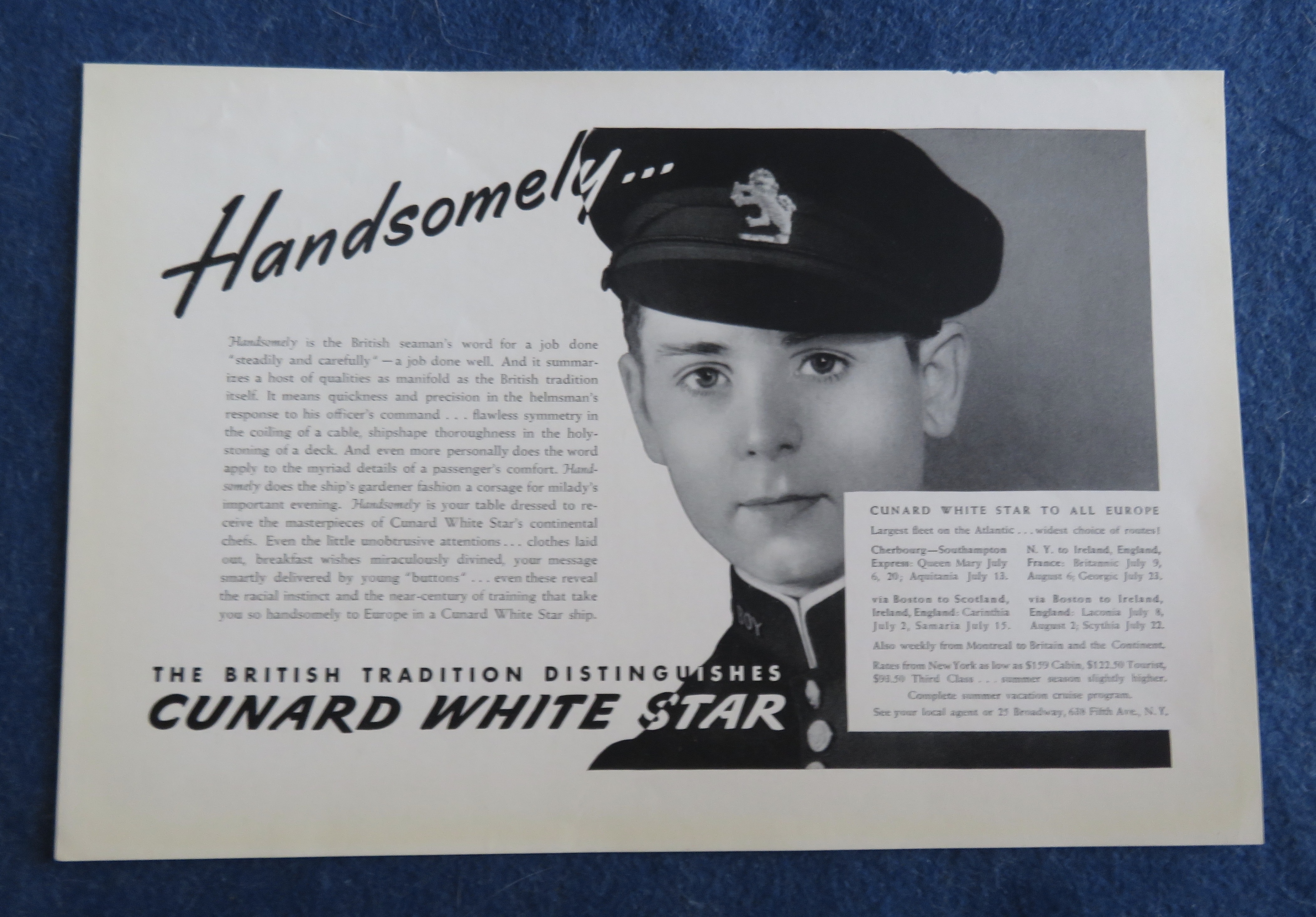 1938 Cunard White Star with Handsome Little Boy