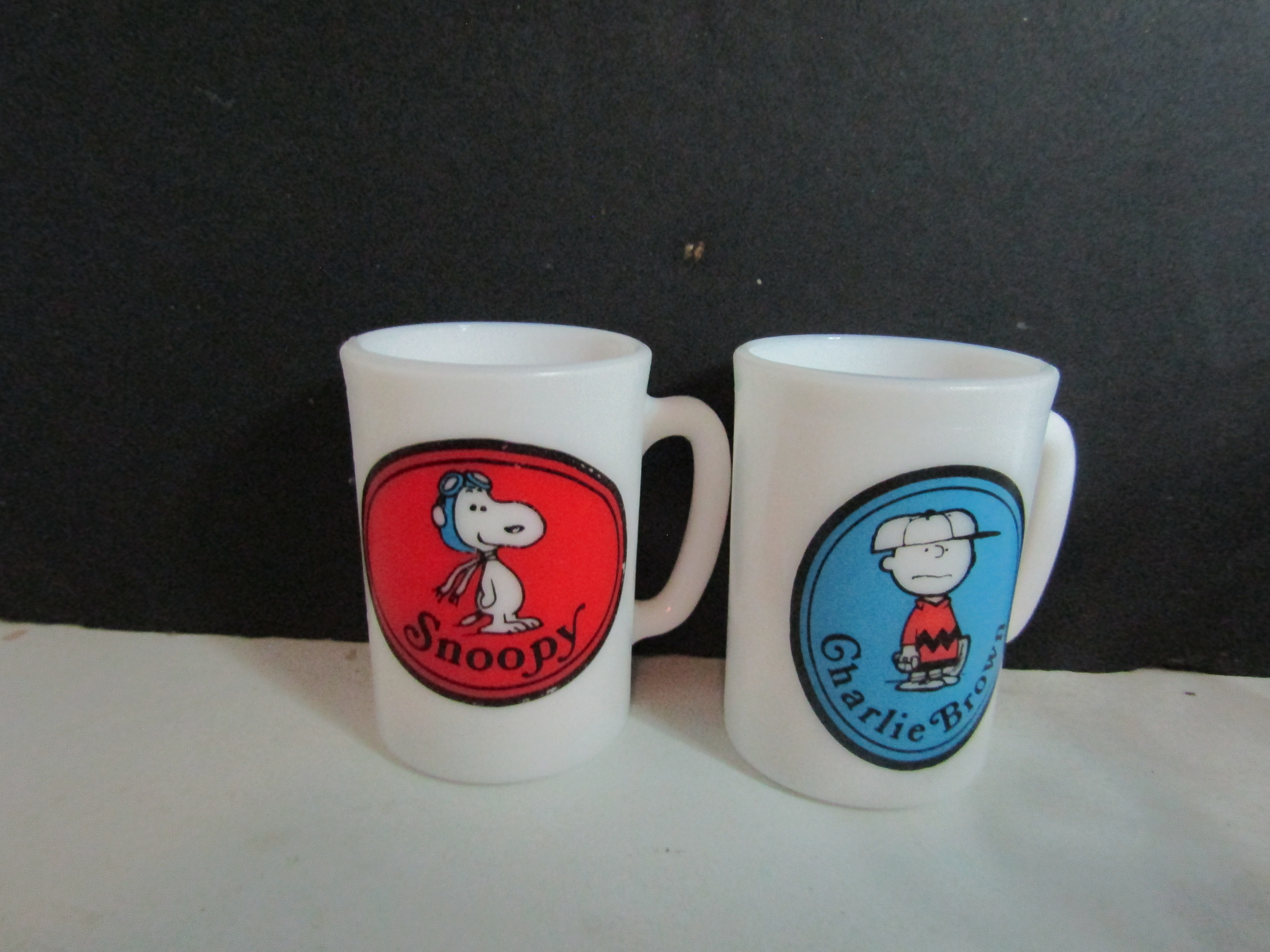 Avon Charlie Brown & Snoopy Milk Glass Mugs