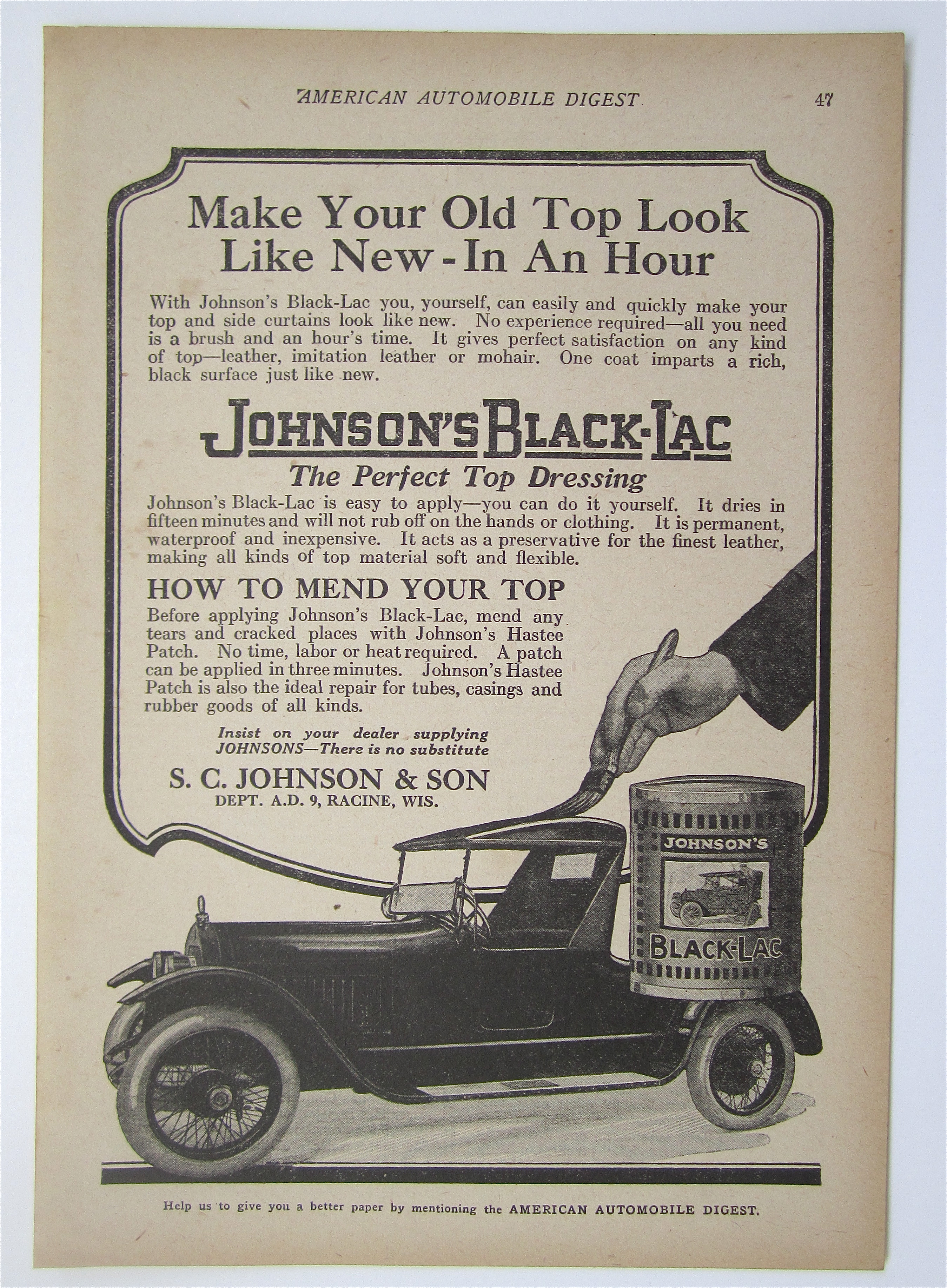 1923 Johnson's Black Lac with Car Being Painted