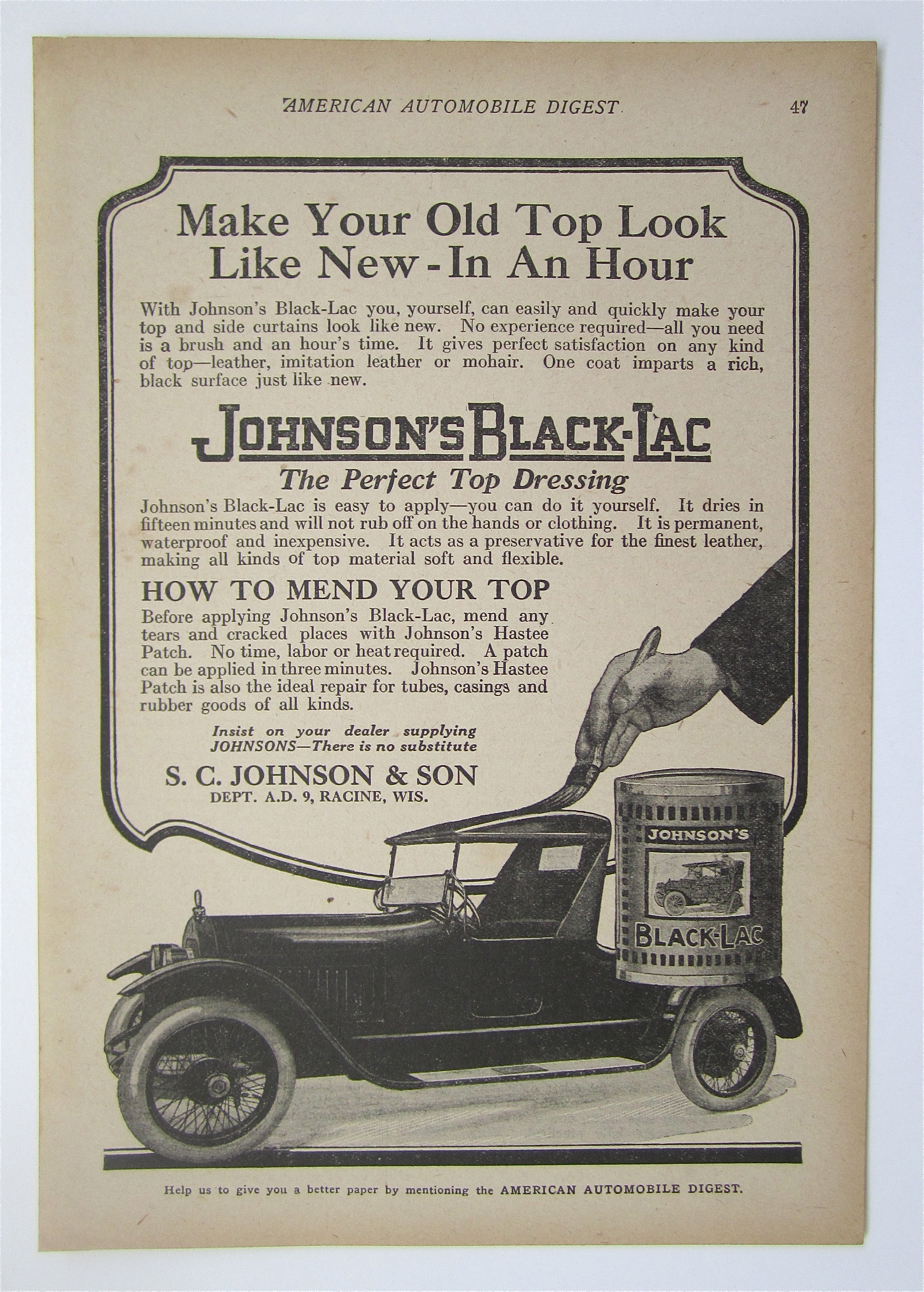 1923 Johnson's Black Lac with Car Being Painted