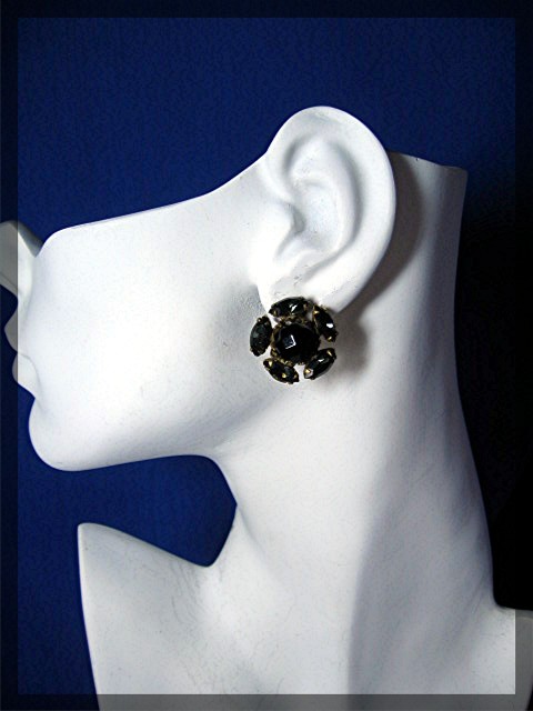 Earrings Eugene Crystal Goldtone Clip Flower