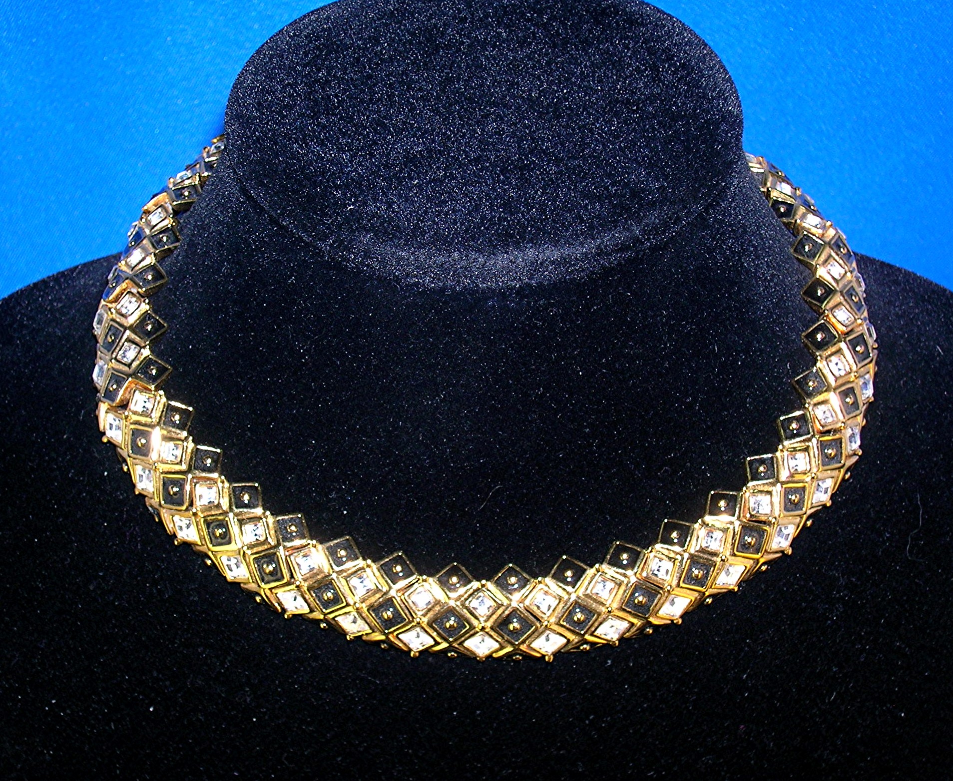 Swarovski Crystal 16 Inch Hinged Collar Gold and Black