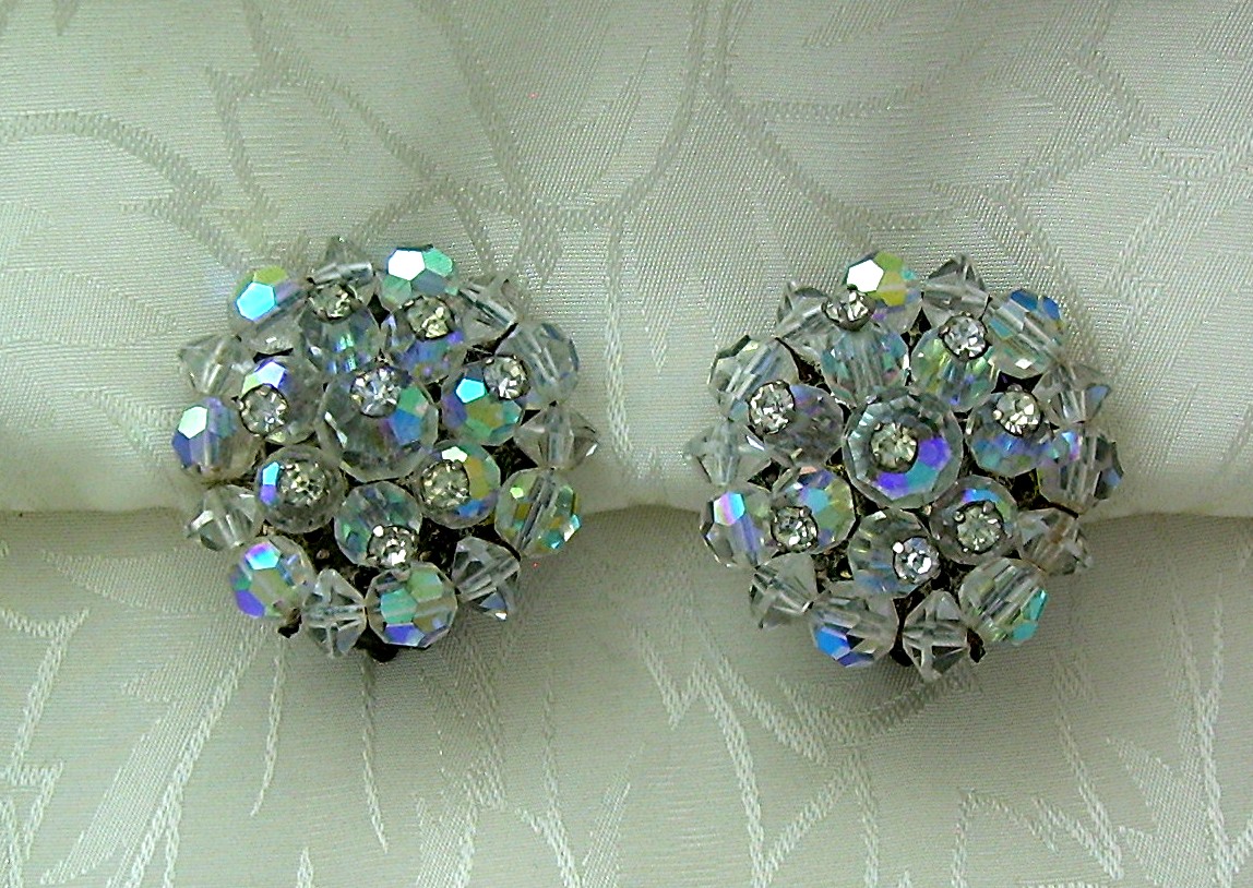 Beautiful Crystal & Rhinestone Clip Earrings