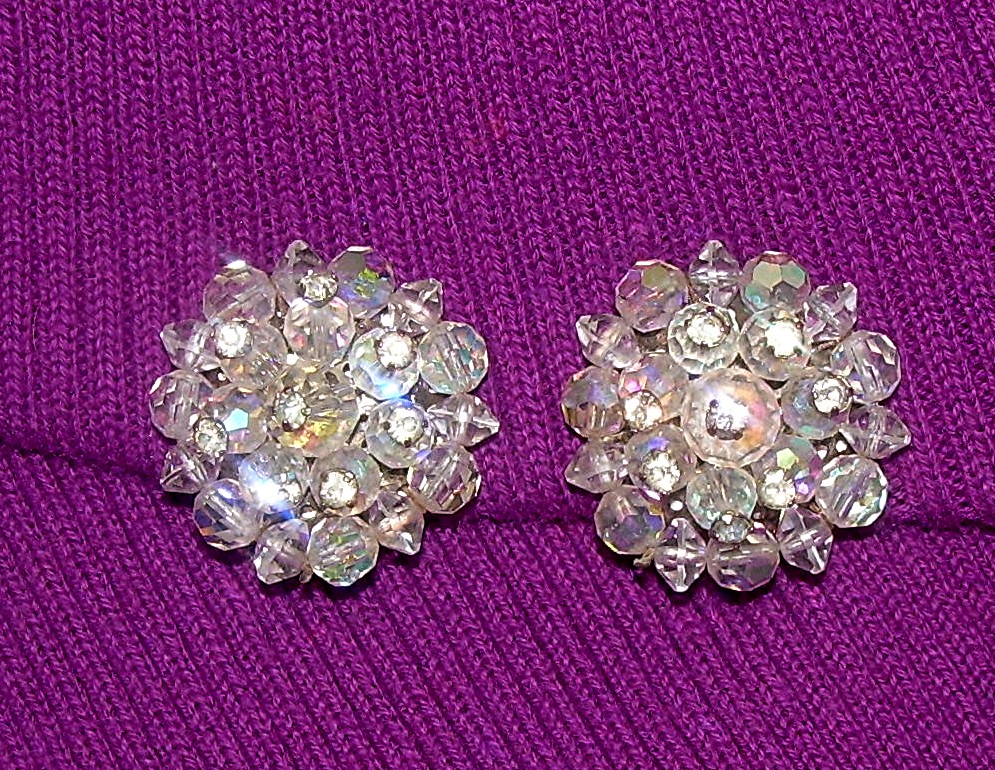 Beautiful Crystal & Rhinestone Clip Earrings