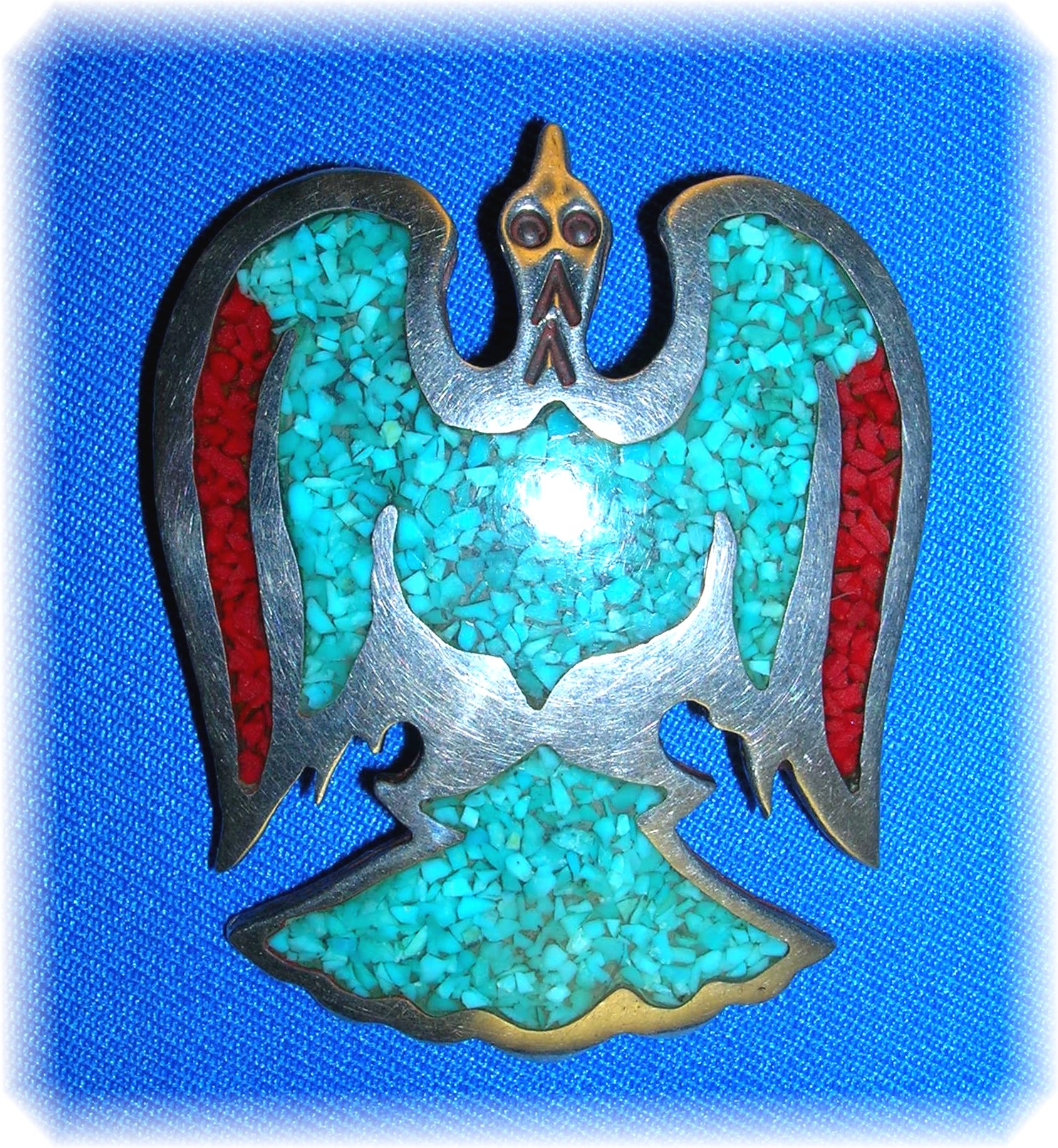 Native American Sterling Silver Coral Turquoise Pendant