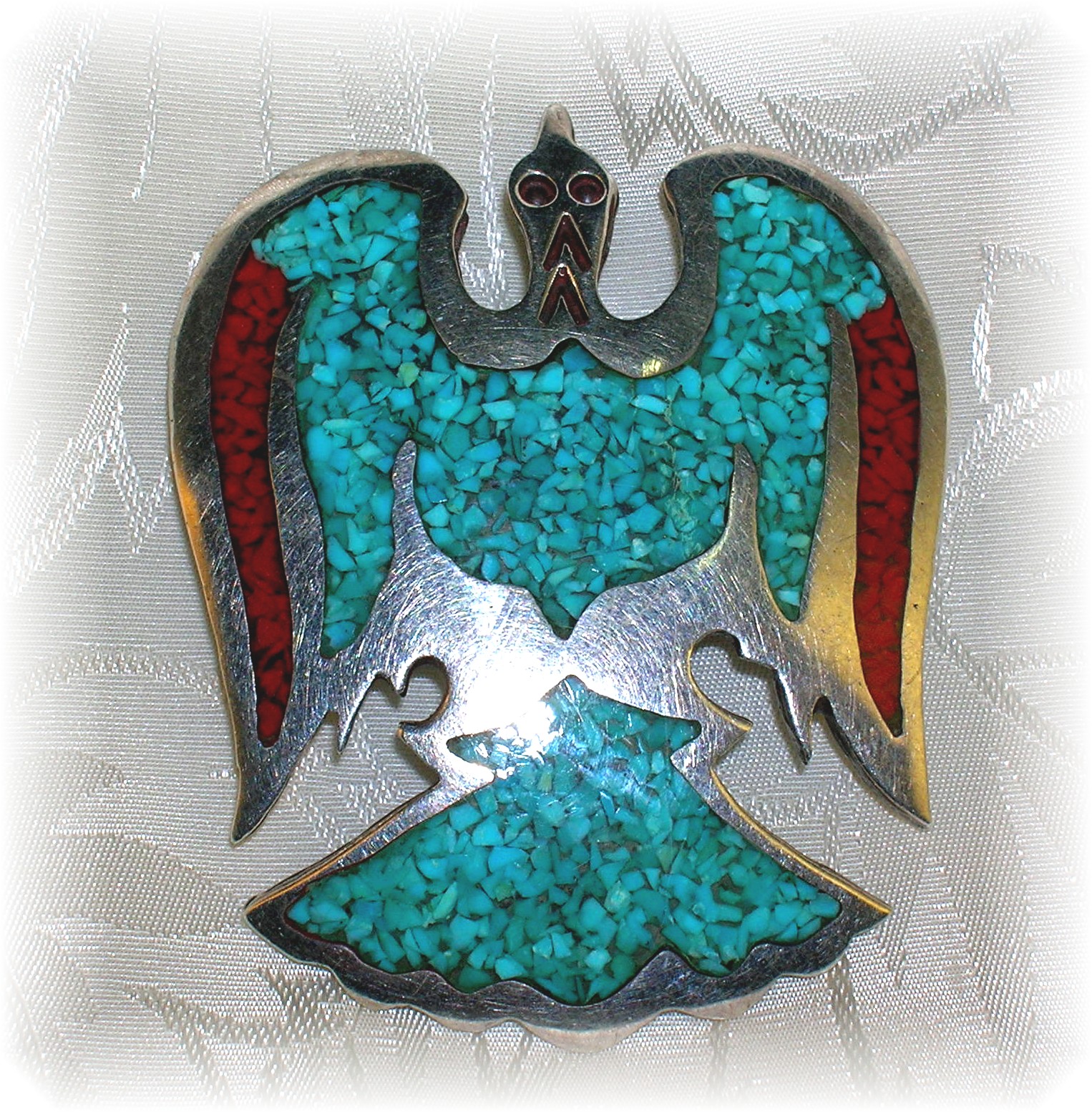 Native American Sterling Silver Coral Turquoise Pendant
