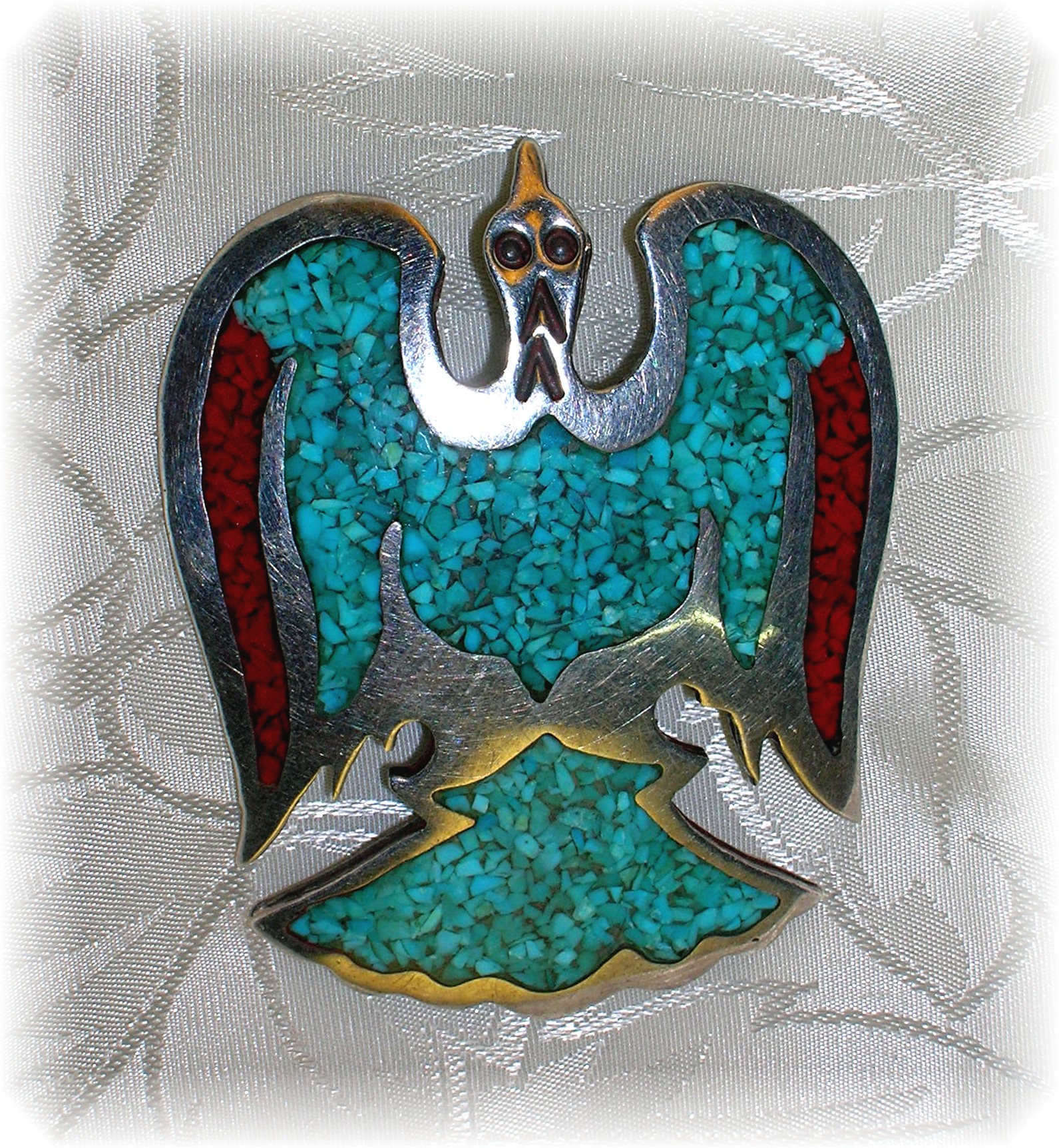Native American Sterling Silver Coral Turquoise Pendant