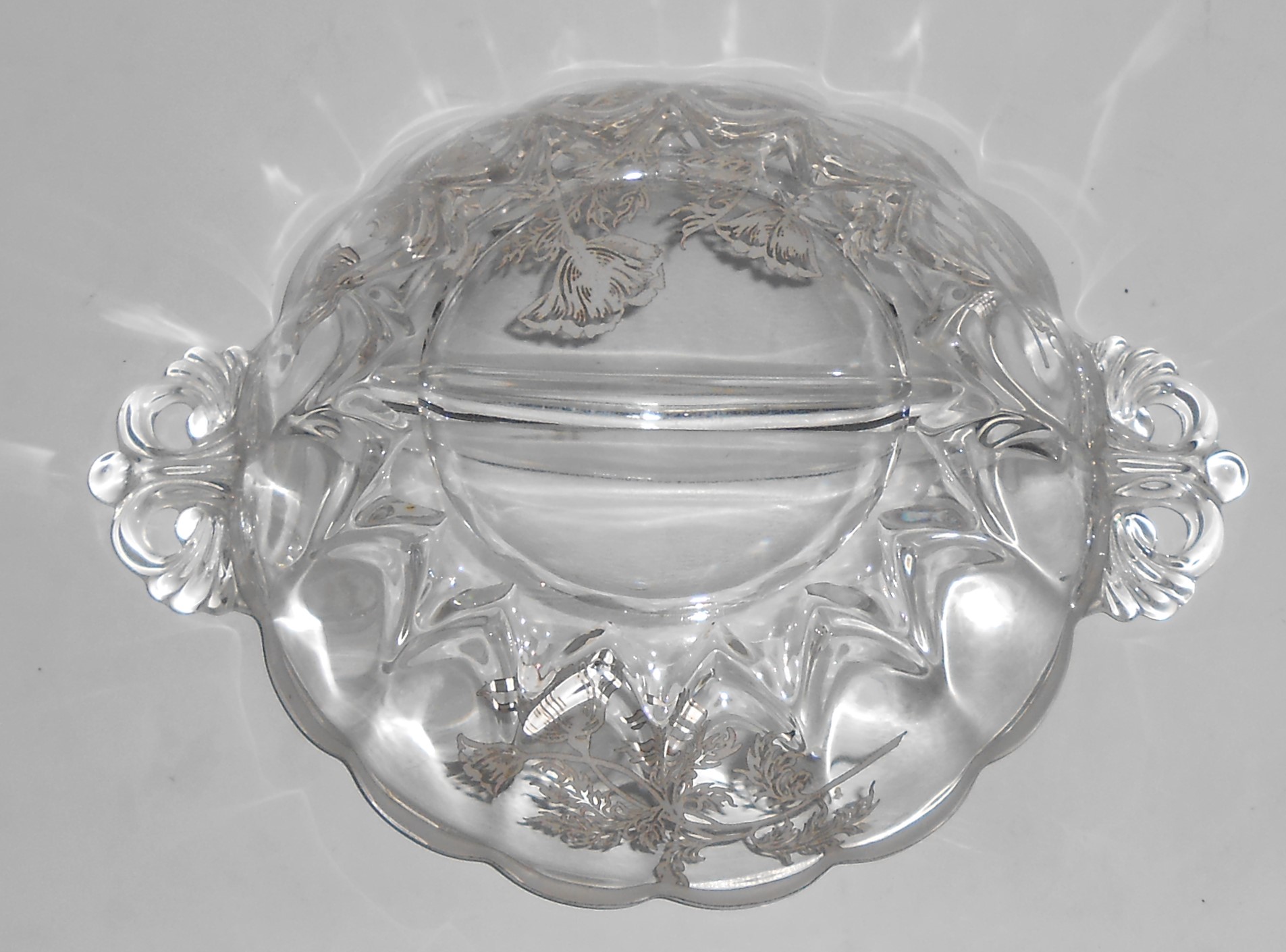 Silver City Glass Flanders Silver Overlay 2-Part Relish