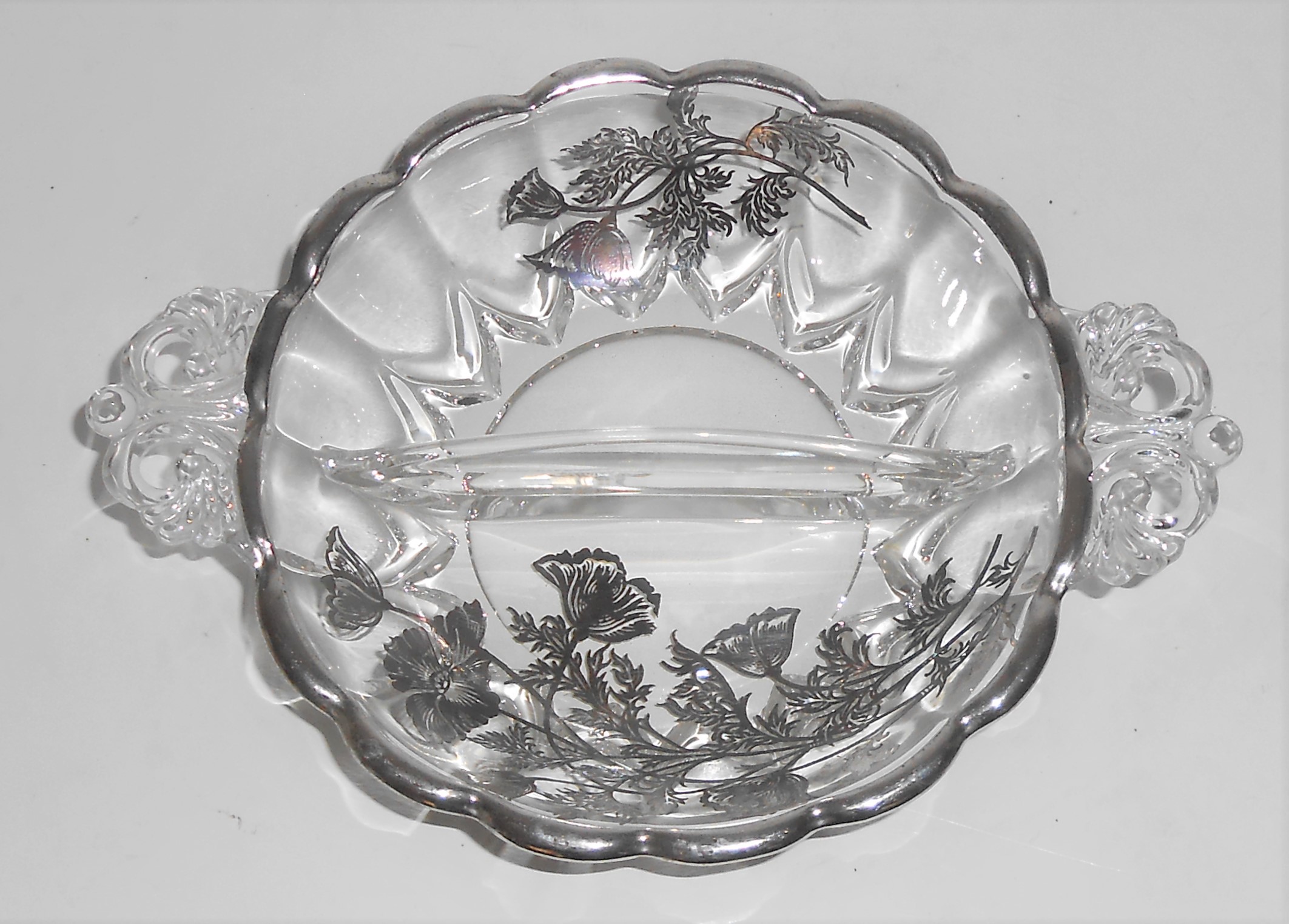Silver City Glass Flanders Silver Overlay 2-Part Relish