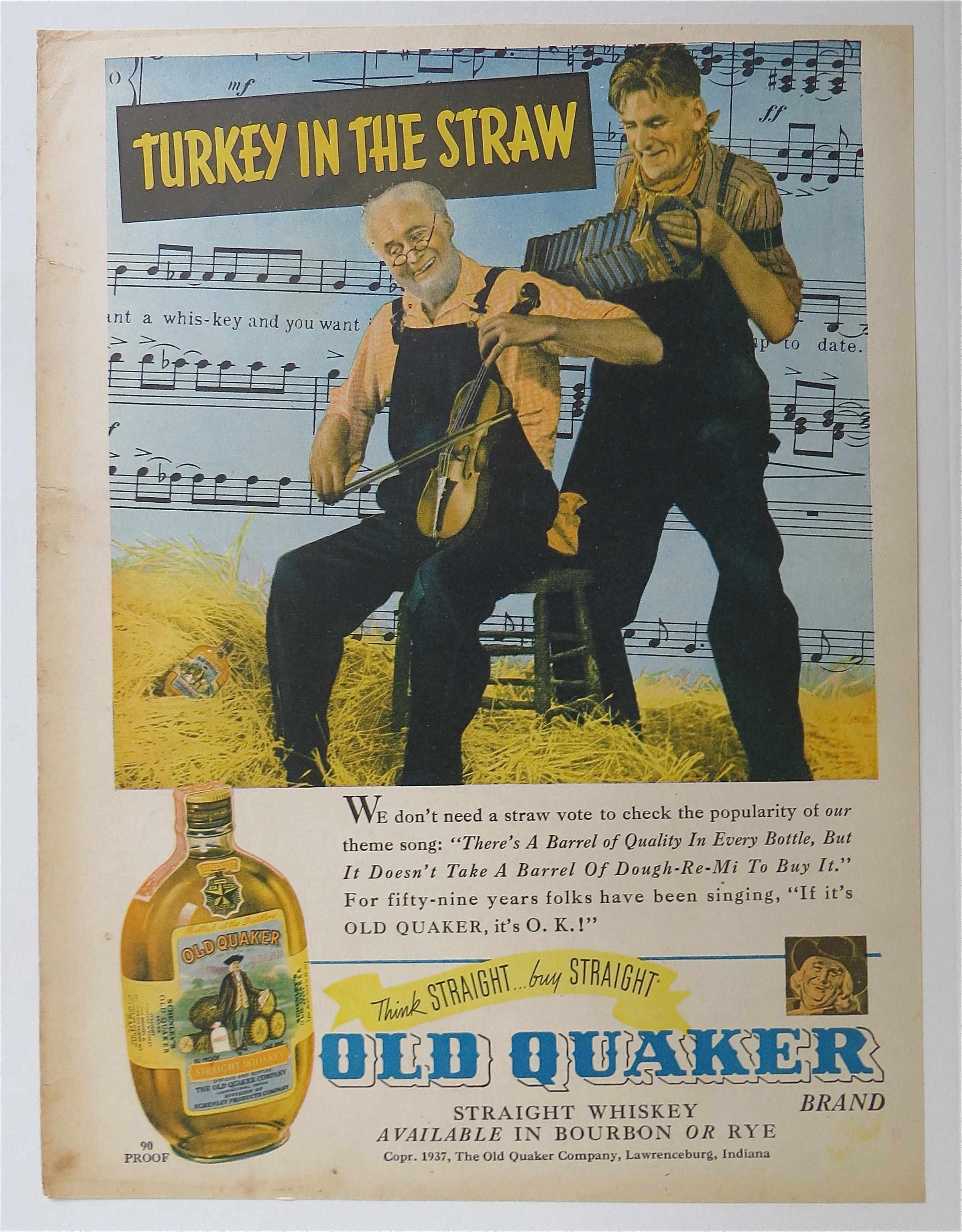 1937 Old Quaker Whiskey with Turkey In The Straw