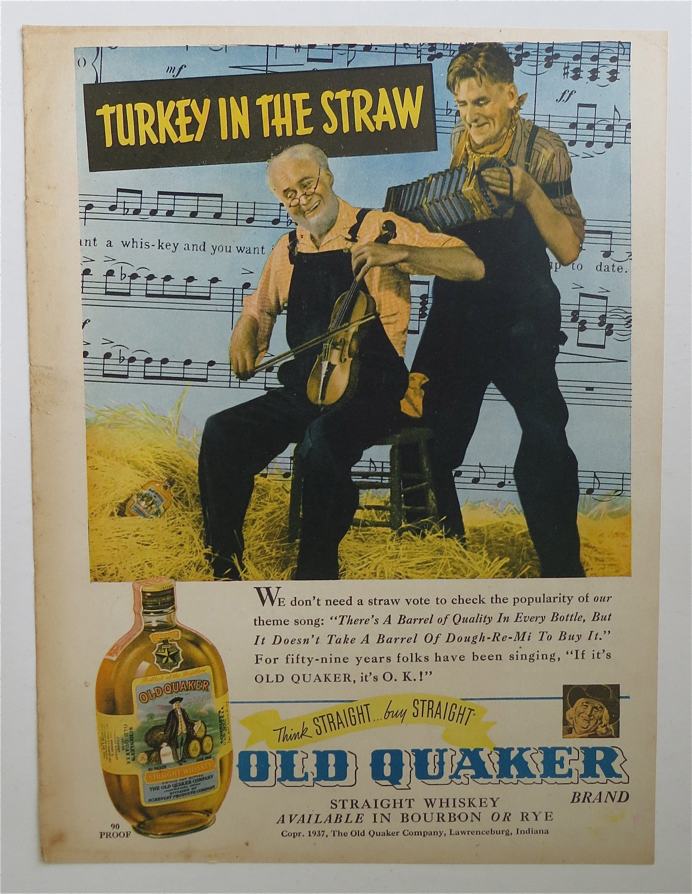 1937 Old Quaker Whiskey with Turkey In The Straw