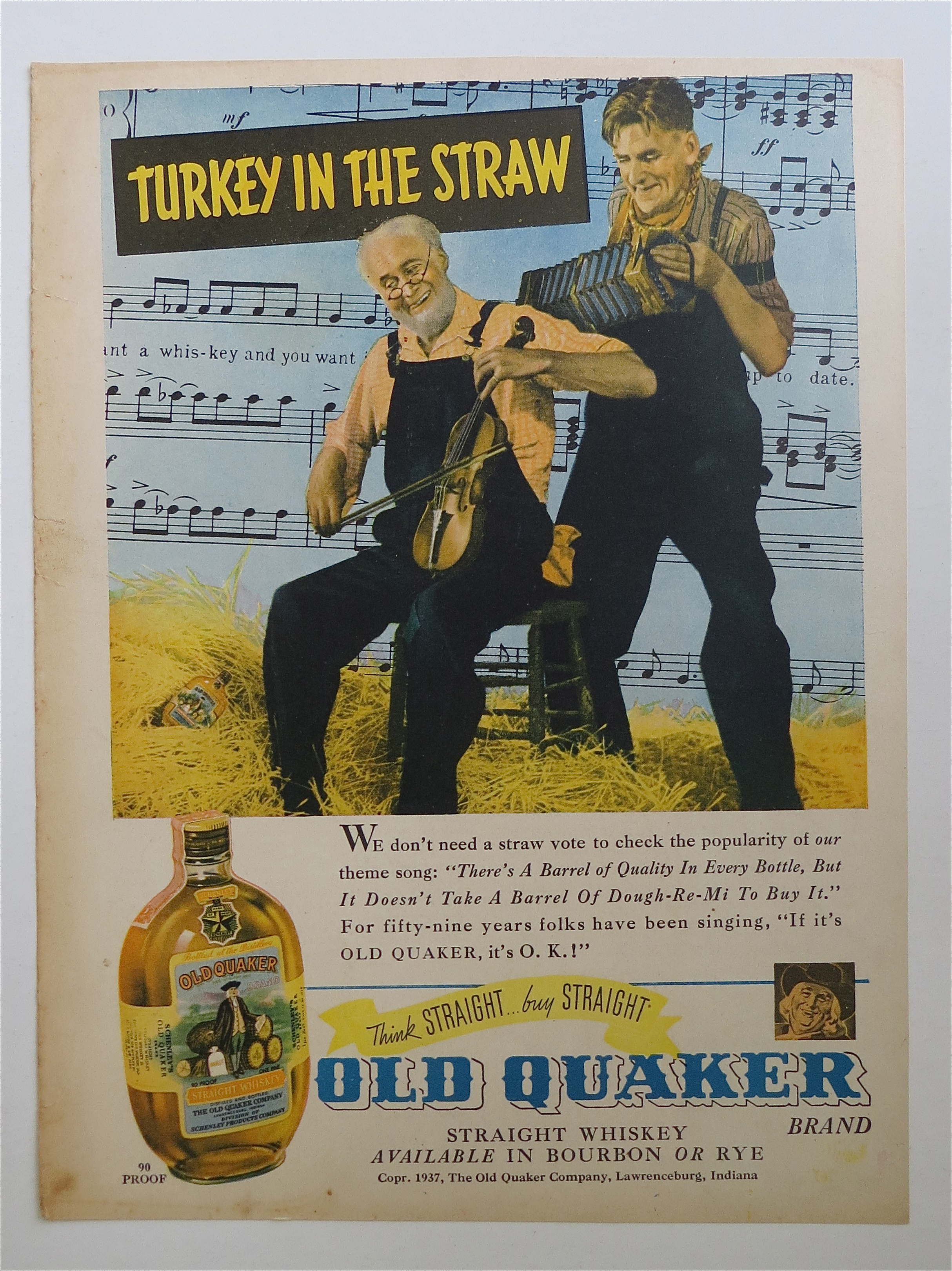 1937 Old Quaker Whiskey with Turkey In The Straw