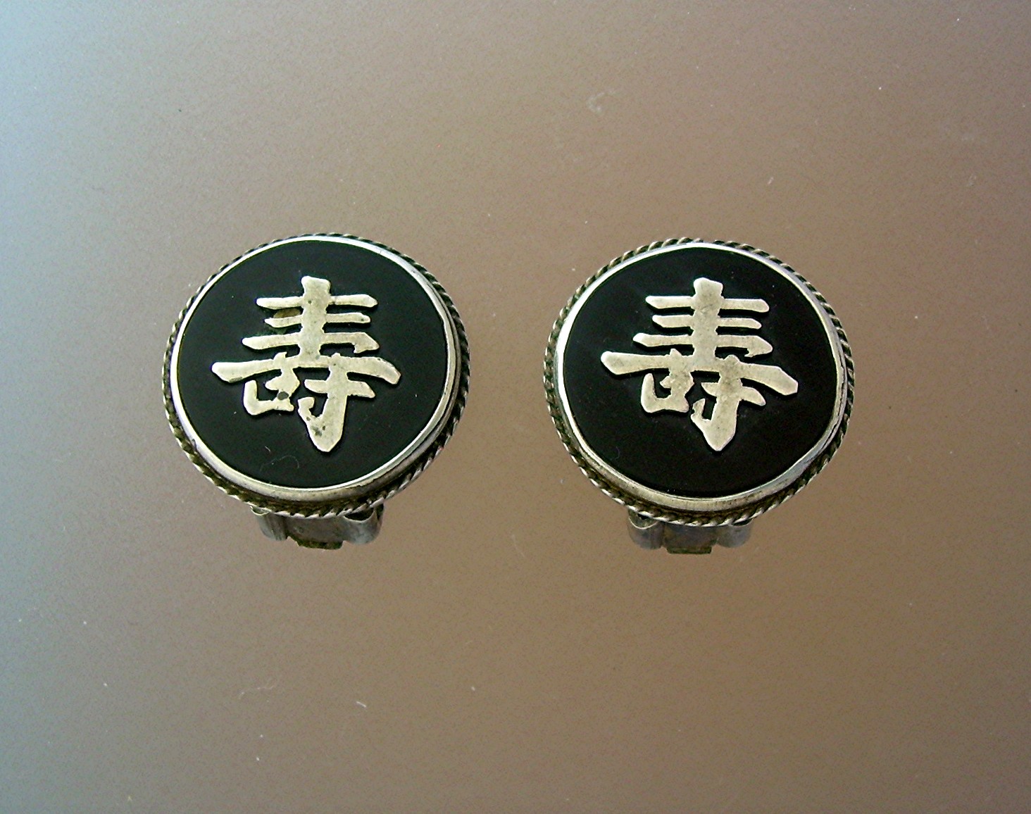 Sterling Silver Black Onyx Oriental Clip Earrings