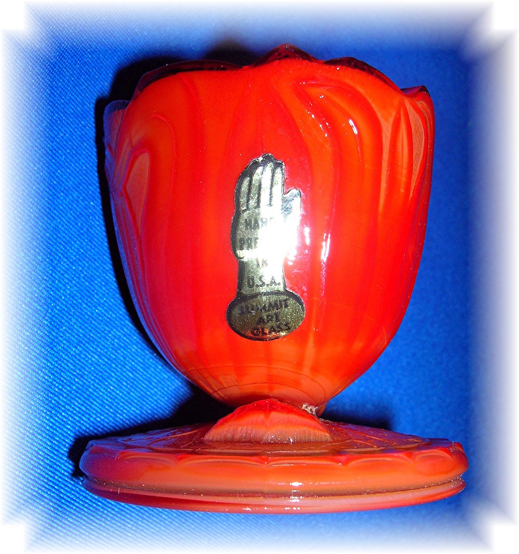Rare Red Glass Egg Cup With Bird And Paper Label