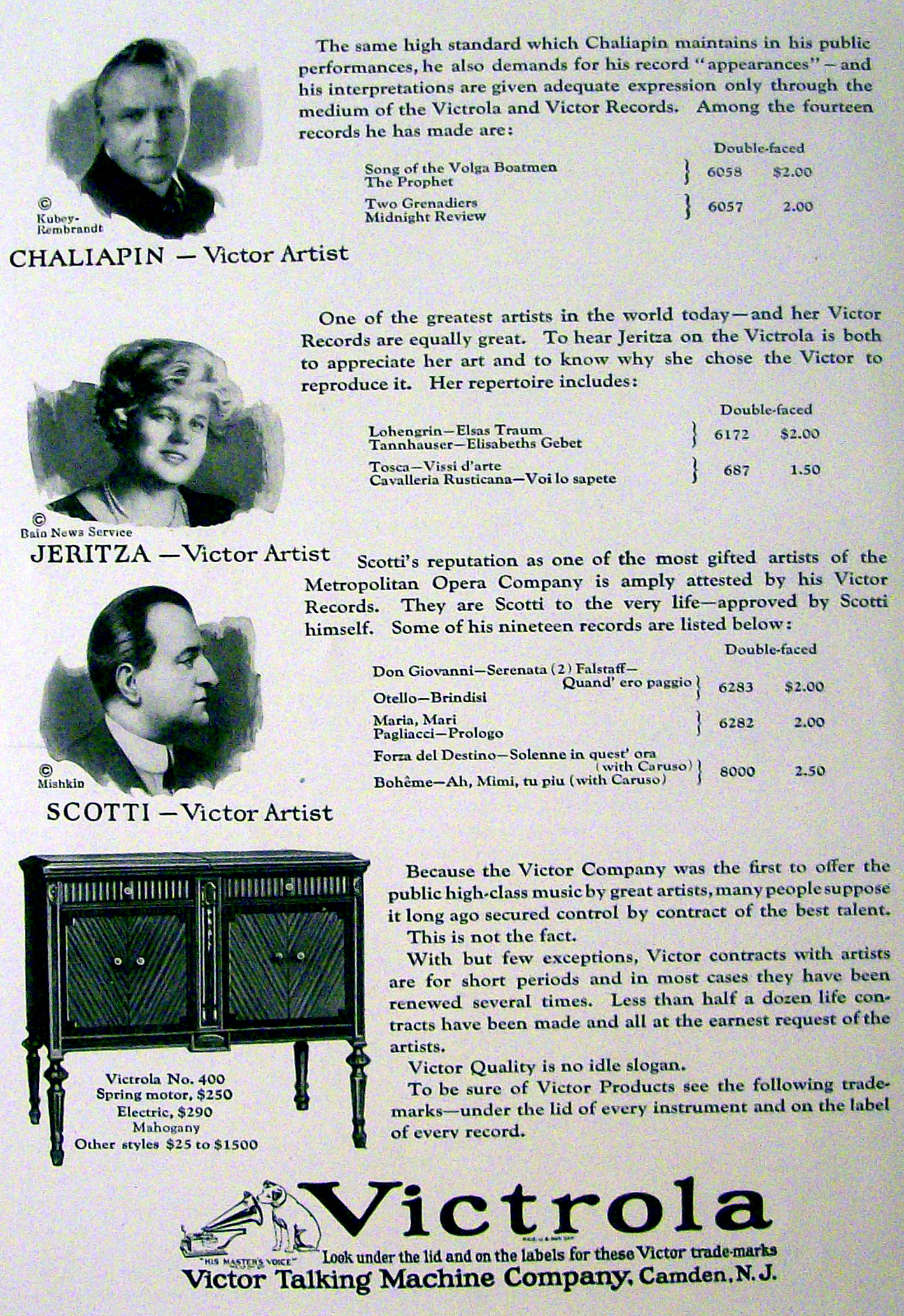 1923 Victrola Talking Machine with Challapin